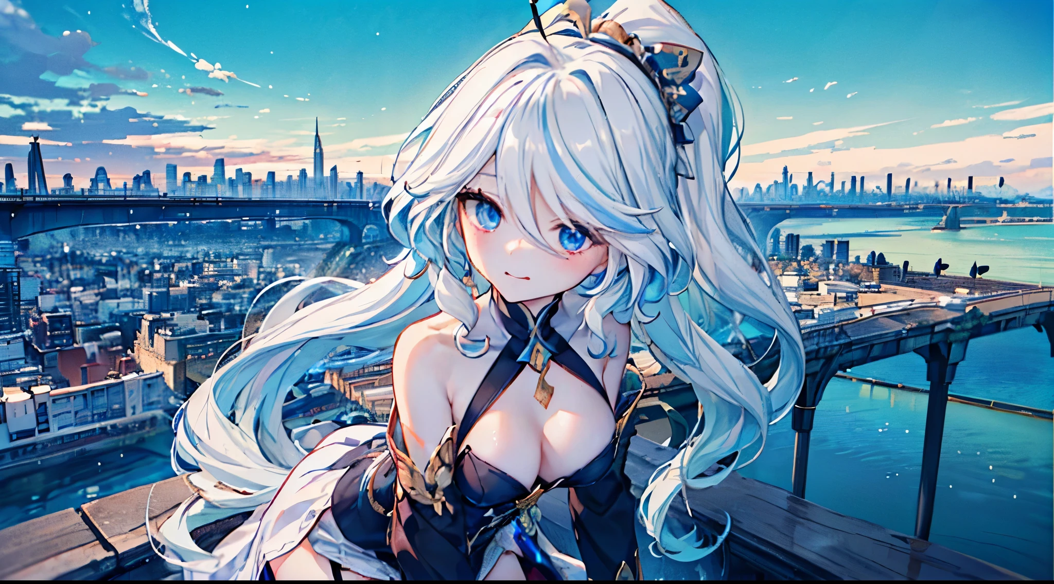 大breast, side breasts, (, Charming goose egg face,Super details, 清新而令人印象深刻的breast,Nice high ponytail hairstyle,landscape,long, straight hair, sexy facial expression,white stockings, Headband, 大breast袜,Tongue,Shy facial expressions,black stockings,ornate gown,night view,water,long white hair,,Delicate and beautiful eyes and face,realistically,Super detailed,1 beautiful girl,blue sky,landscape,, sexy facial expression, dynamic hair, pale skin, hair accessories, 史诗般的landscape,late at night,masterpiece, best quality,bare shoulders, breast,Shy facial expressions,white stockings,Hanfu,,night view,water,long white hair,buliding, (overlooking the city:1.7),