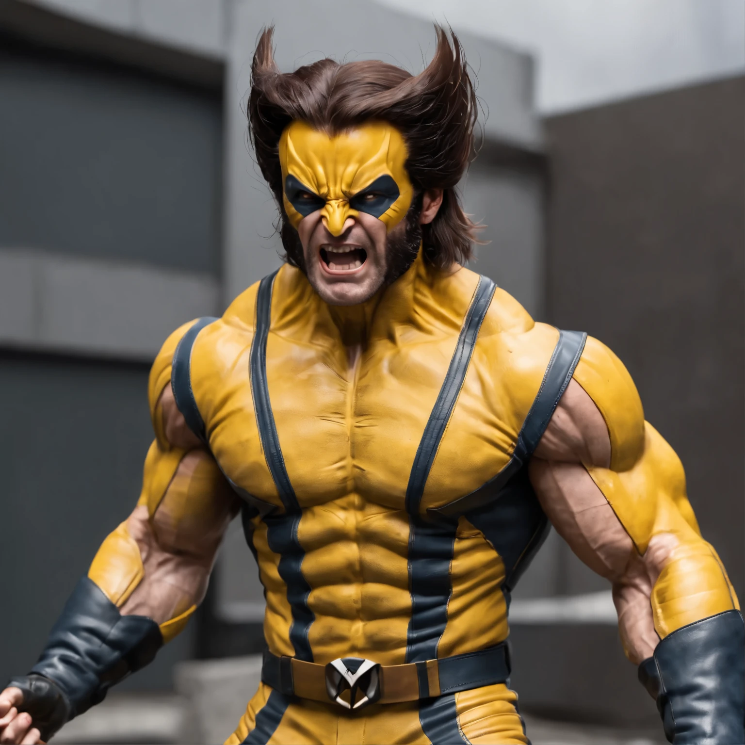 Wolwerine marvel((Wolverine X men)) in standing attack position with 3 claws in each hand,(Professional 3D rendering:1.3) de (realistic:1.3) Foto de arte mais bonita do mundo，Features soft, bright male heroes, ((Hero Wolverine x mem rough muscular man wearing yellow and black suit,Wet hero angry look long hair short beard and fierce expression in dynamic pose, fantastic location, majestoso ambiente desordenado)), corpo inteiro 8k unidade render, action shot, poros da pele, very dark lighting, sombreamento pesado, circunstanciado, Rosto detalhado, (vibrante, fotogrdeia realista, realistic, Dramatic, Escuro, sharp focus, 8k), (Old leather clothes damaged by bad weather:1.4), ((((Use peles)))), (intrincado:1.4), decadente, (altamente detalhado:1.4), pintura digital, rendering by octane, art stations, Conceito-Arte, liso, sharp focus, illustration, germe da arte, (Loish:0.23), Wlop Ilya Kuvshinov, e Greg Rutkowski e Alphonse Mucha Gracias, (global illumination, studio light, volumetric light), ((Wolverine)), floating particles, patife, fantasia, Onze, corpo inteiroesbian, ((Fundo escuro e antigo da cidade:1.3)),CGSesociedade,art stations