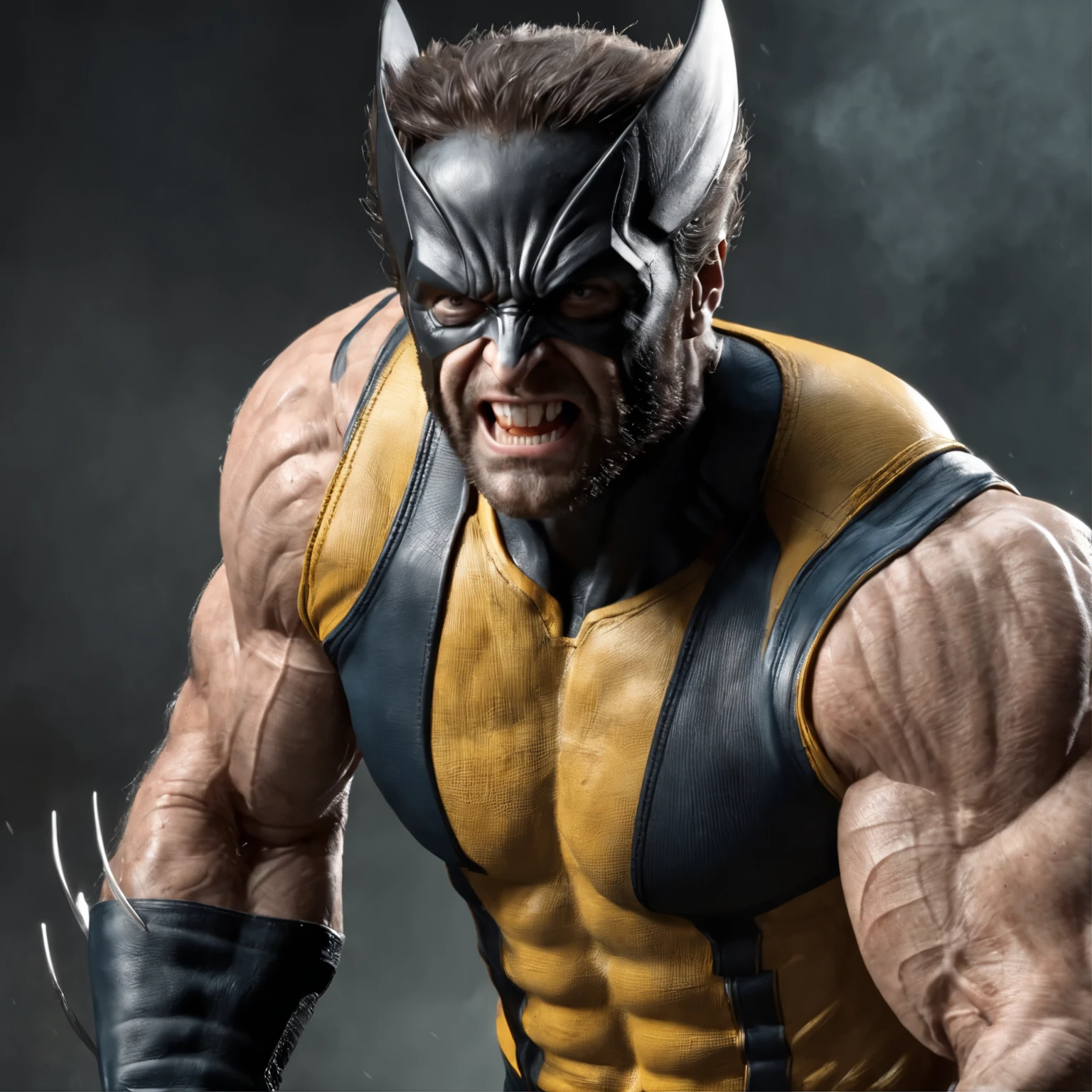 Wolwerine marvel((Wolverine X men)) in standing attack position with 3 claws in each hand,(Professional 3D rendering:1.3) de (realistic:1.3) Foto de arte mais bonita do mundo,Features soft, bright male heroes, ((Hero Wolverine x mem rough muscular man wearing yellow and black suit,Wet hero angry look long hair short beard and fierce expression in dynamic pose, fantastic location, majestoso ambiente desordenado)), corpo inteiro 8k unidade render, action shot, poros da pele, very dark lighting, sombreamento pesado, circunstanciado, Rosto detalhado, (vibrante, fotogrdeia realista, realistic, Dramatic, Escuro, sharp focus, 8k), (Old leather clothes damaged by bad weather:1.4), ((((Use peles)))), (intrincado:1.4), decadente, (altamente detalhado:1.4), pintura digital, rendering by octane, art stations, Conceito-Arte, liso, sharp focus, illustration, germe da arte, (Loish:0.23), Wlop Ilya Kuvshinov, e Greg Rutkowski e Alphonse Mucha Gracias, (global illumination, studio light, volumetric light), ((Wolverine)), floating particles, patife, fantasia, Onze, corpo inteiroesbian, ((Fundo escuro e antigo da cidade:1.3)),CGSesociedade,art stations