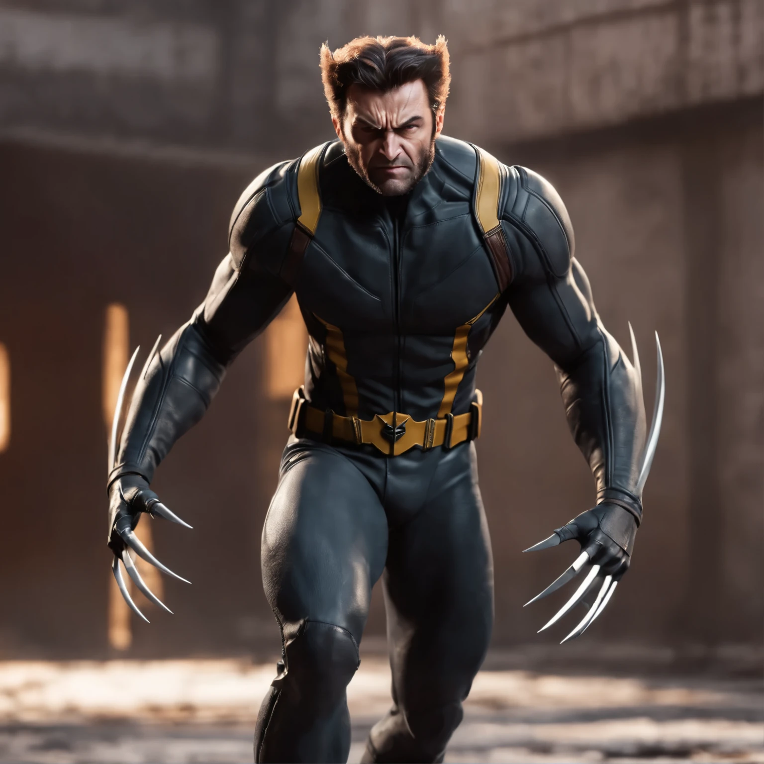 wolwerine Marvel((Wolverine X homens)) in standing attack position with 3 claws in each hand,(Professional 3D rendering:1.3) de (realista:1.3) A imagem de arte mais bonita do mundo,recursos suaves, brilliant male heroes, ((Wolverine Hero x Mem Homem musculoso vestindo terno futurista amarelo e preto,Wet Hero, olhar irritado, Cabelo longo, Short beard and fierce expression in dynamic pose, fantastic location, ambiente majestoso e desordenado)), Full-body 8K drive rendering, close-up shooting action, poros da pele, very dark lighting, sombreamento pesado, detalhado, detalhado face, (Vibrando, fotografia realista, realista, dramatic, escuro, sharp focus, 8k), (Roupas de couro velhas danificadas pelo mau tempo:1.4), ( (((Use peles)))), (Intricado:1.4), decadente, (highly detalhado:1.4), pintura digital, Octane rendering, art stations, arte conceitual, suave, sharp focus, illustration, Germe de arte , (lazy:0.23), wlop ilya kuvshinov, e Greg Rutkowski e Alphonse muito obrigado, (global illumination, studio light, light volumetric), ((carcaju)), floating particles, patife, Fantasia, Nosso, Wholebodyesbian, ( (escuro and old city background:1.3)),CGSesociedade,art stations