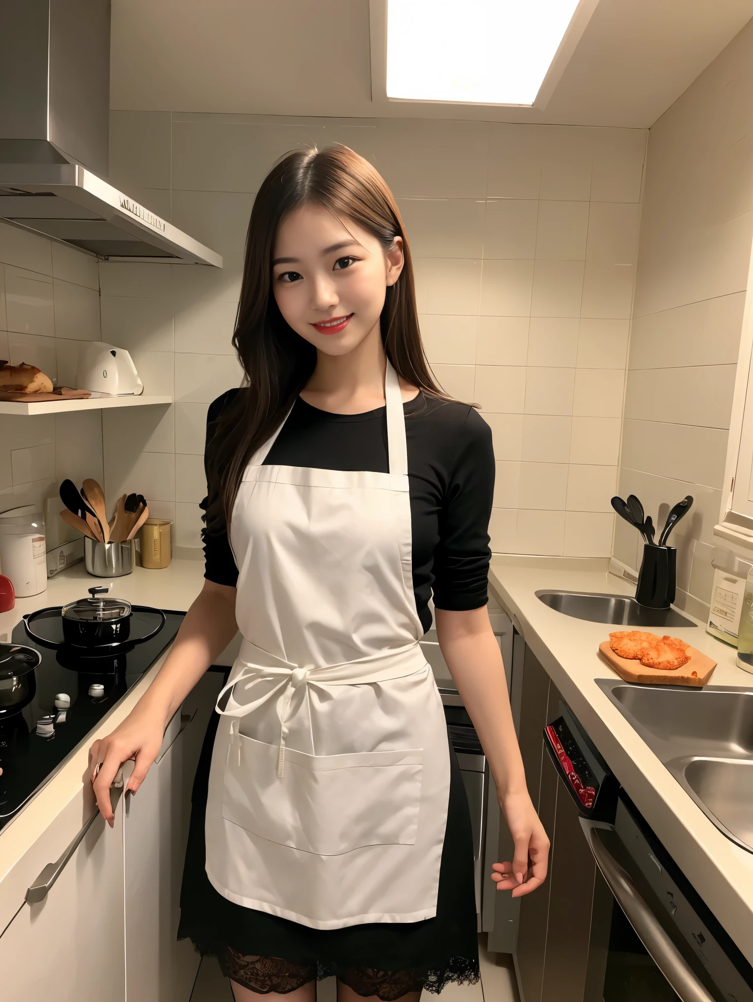 (((best quality))),(((ultra detailed))),(((masterpiece))),illustration,1 beautiful young girl,young,radiant complexion, stark industrial surroundings, neon lights,classic apron, vibrant colors, intricate patterns, practical design, pinned back hair, loose waves, bright eyes, curiosity, delight, out of place, rows of processed meat, sense of belonging, youthful innocence, captivating visual, metal robots, efficiently carrying out tasks, large screens, graphs, data, rich scent, roasting meat, sounds of machinery, laughter, organized chaos, unique scene, touch of humanity, cold atmosphere, deep in thought, reflecting, significance, role, unfamiliar, comfort, ease, challenge perceptions, beauty, belonging, moments of wonder, connection