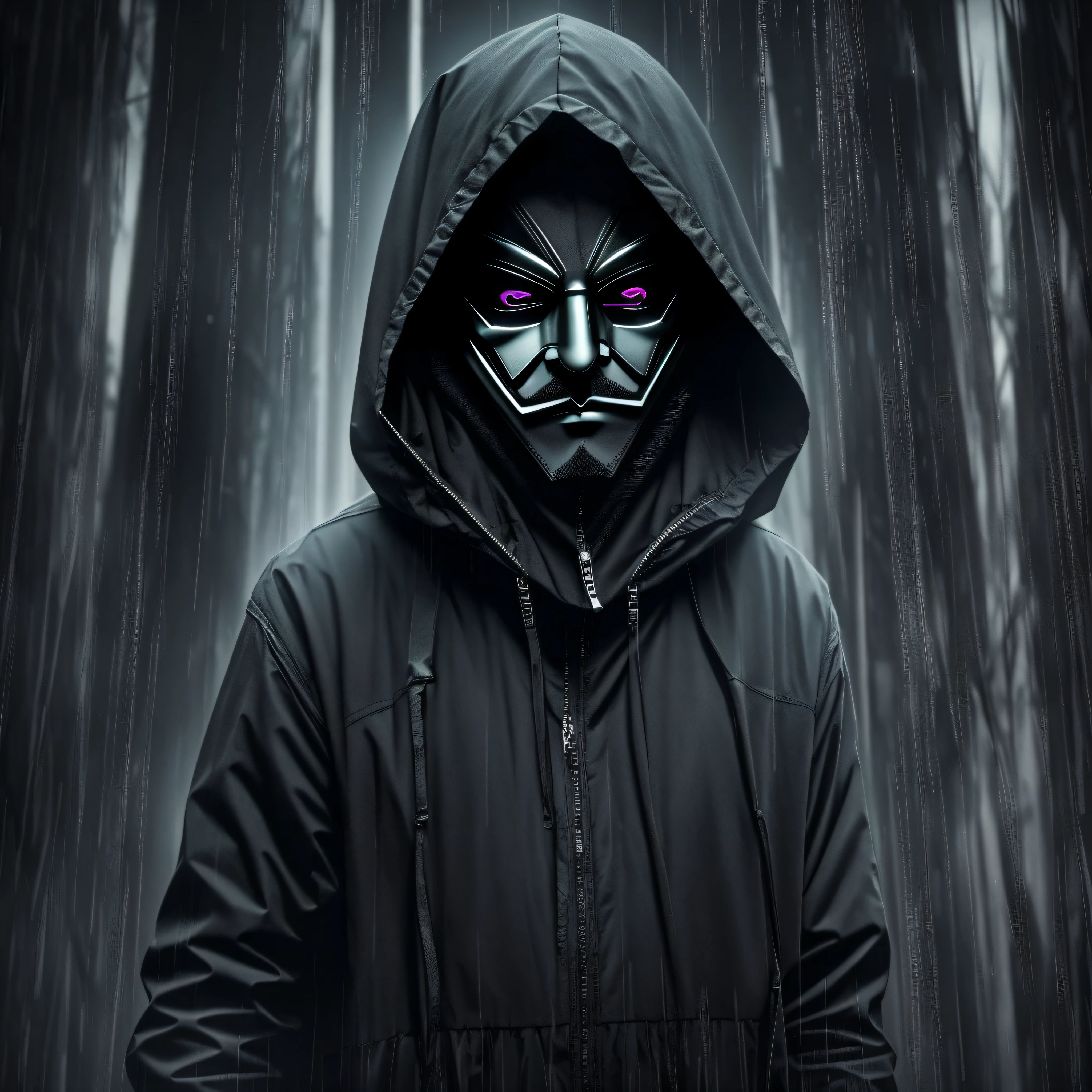 Ténèbres Evil Hacker,Utilisation d’un masque anonyme,art sombre,Darkweb,obscur,4k --auto --s2