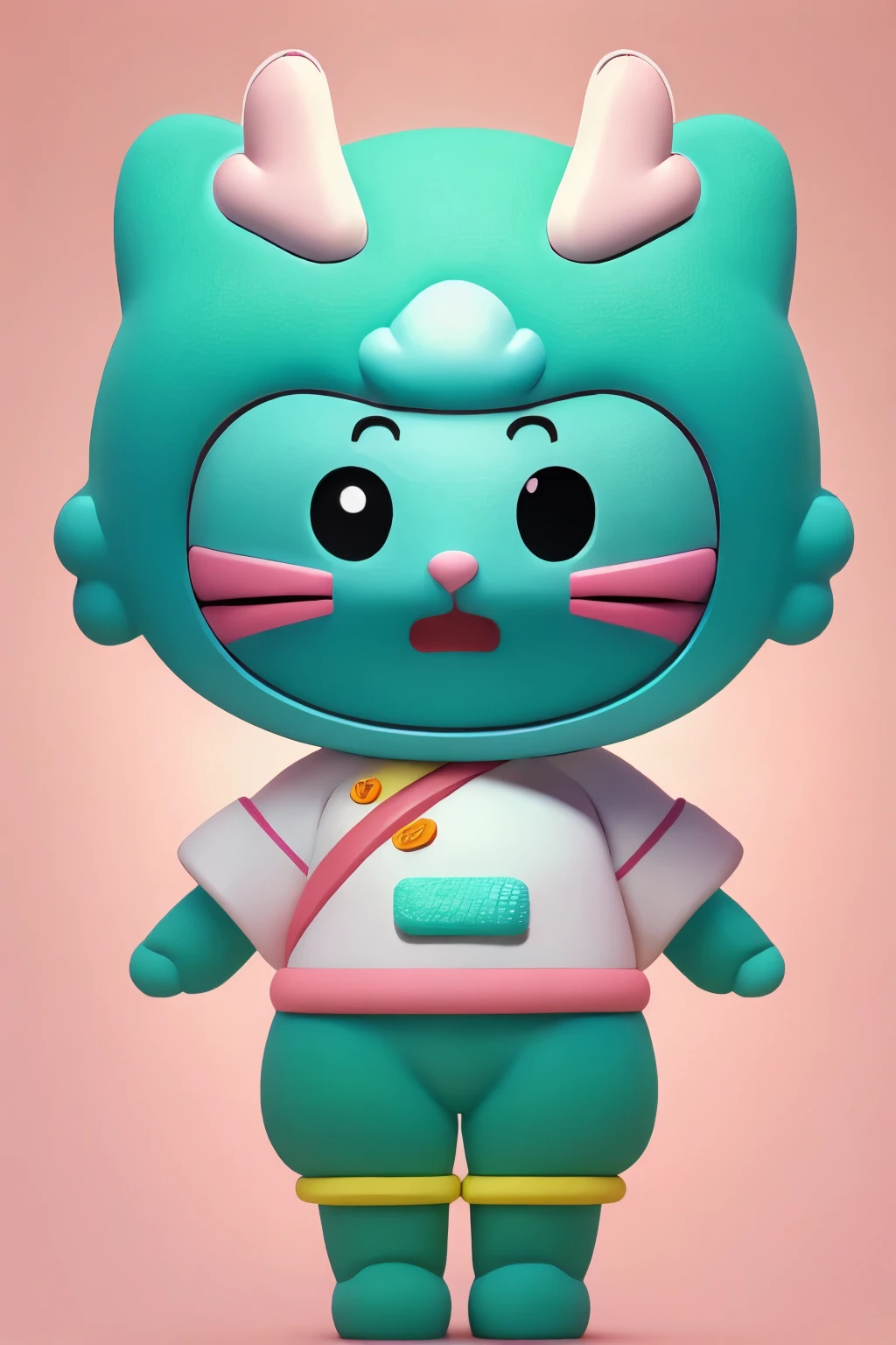 mascot，Wrapped head and face flat 3D modeling model c4d rendering ultra-light clay material blind box hand-made style clean background，pastel colors，Fine line drawings，8k黄纸超清 IP形象设计 mascot拟人 可爱 色彩统一