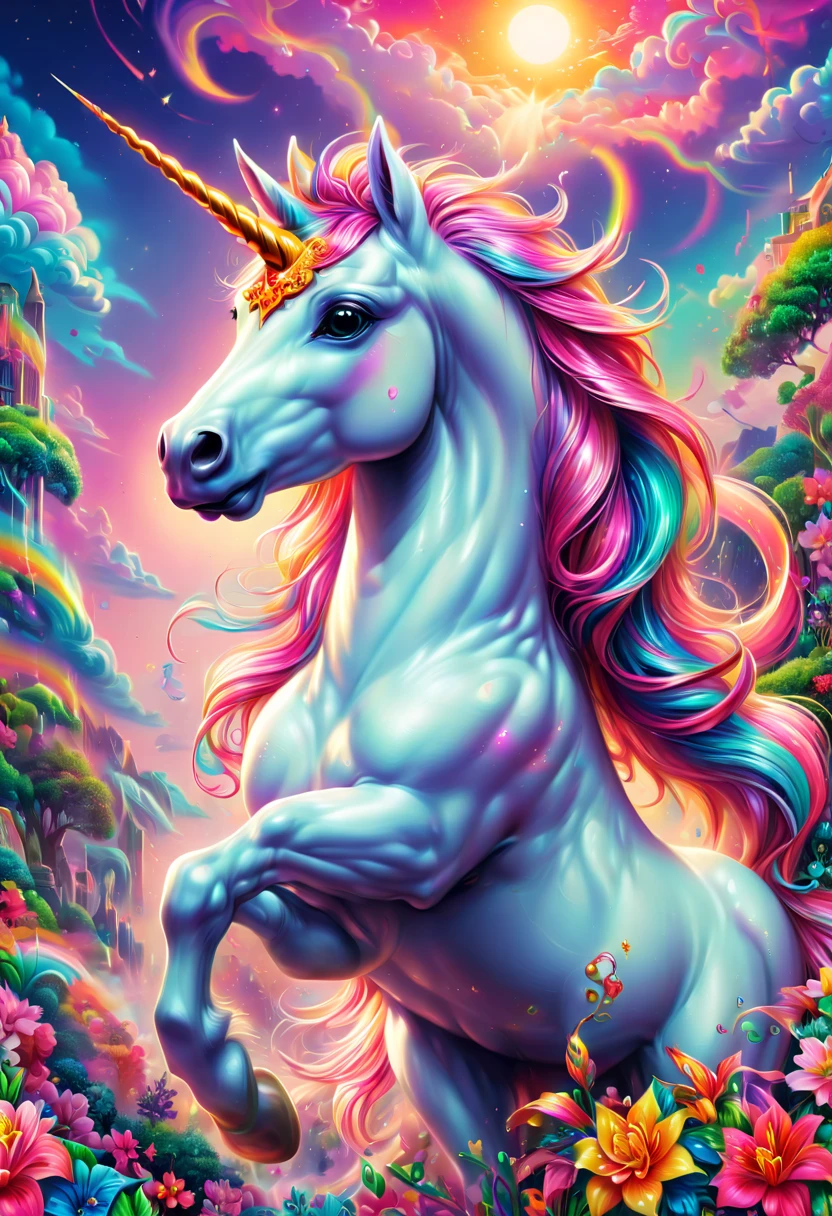 Fantasy Unicorn, by Lisa Frank, best quality, masterpiece, Ultra high detail, 8k