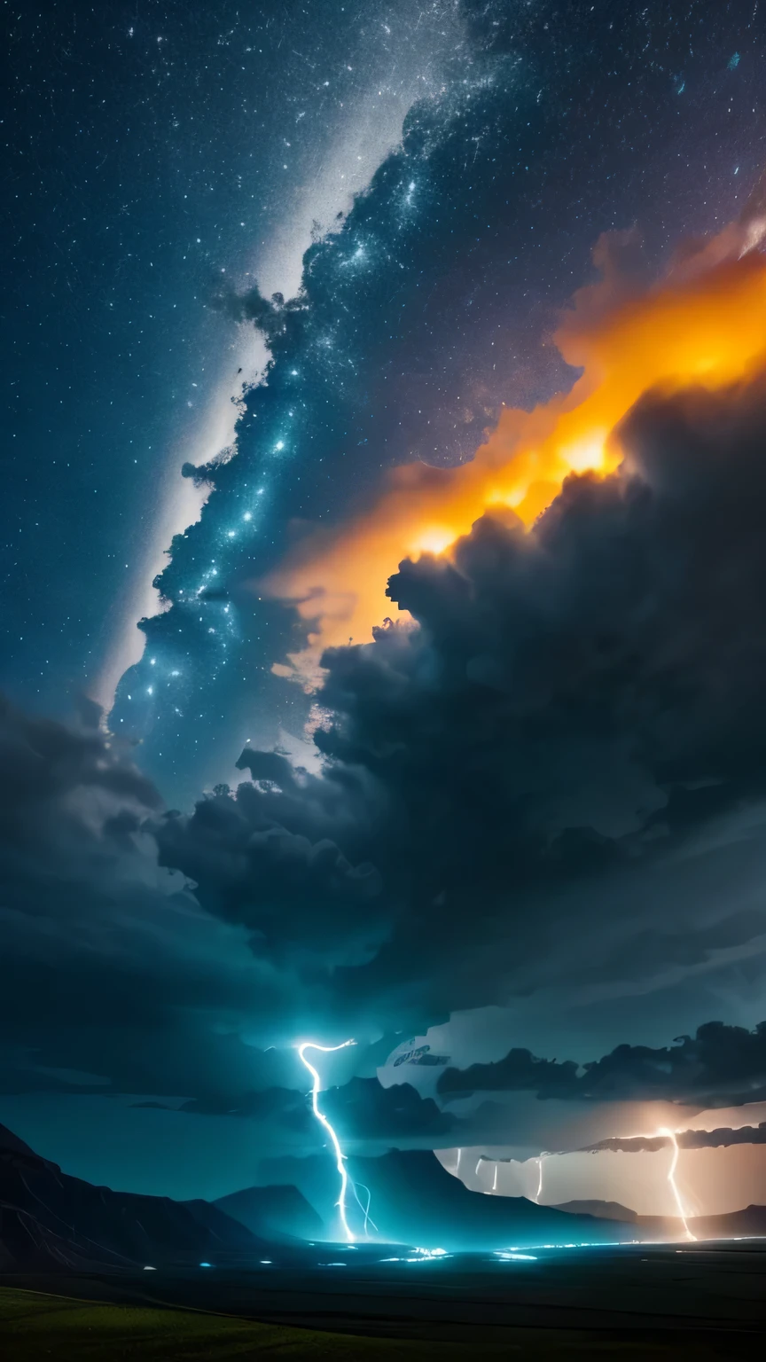 "Imagine uma cena inspirada no Vale do Fim, where an electrical storm electrifies the sky. Imagine a clear sky crackling with vibrant electrical currents, casting an ethereal glow on the ancient statues below. Esta obra de arte detalhada, yet simple and high definition, captures the intensity of electrical rays, lighting up the landscape with a captivating display of energy. Perfect for your vs video, This wallpaper promises to showcase the power and complexity of an electrified atmosphere against the backdrop of the iconic Vale do Fim