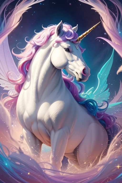 Subject: Fantasy unicorn
Medium: Digital painting
Style: Realistic
Artist: James Jean
Website: Artstation
Resolution: 4k
Additional details: Magical, ethereal, flowing mane and tail, vibrant colors, mystical atmosphere, intricate details
Color: Pastel hues, rainbow colors
Lighting: Soft, warm light, with a gentle glow emanating from the unicorn's horn