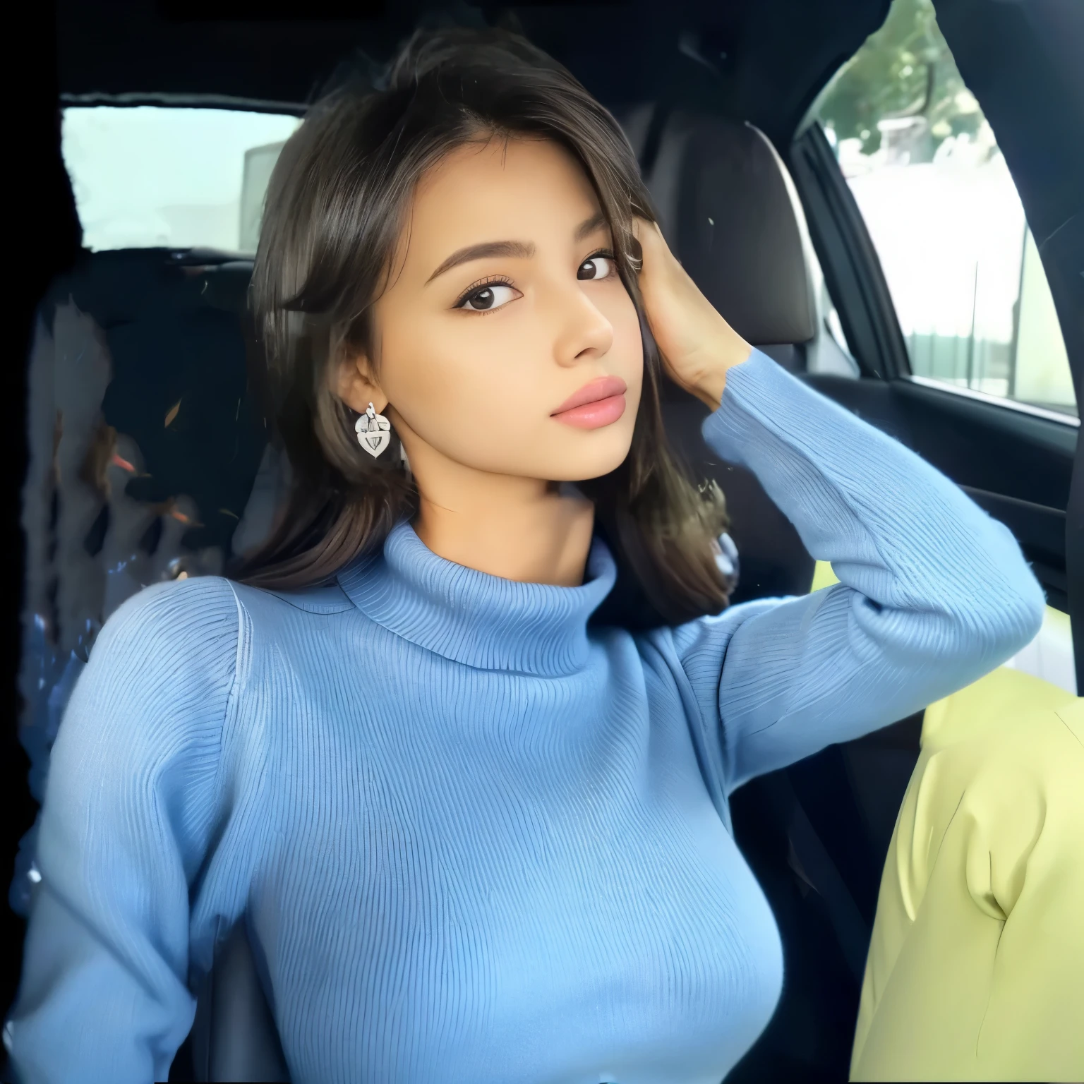 sky blue knit sweater,Beautiful bulge in the chest,tight waist,perfectly balanced proportions,elegant clothes, beautiful and elegant,