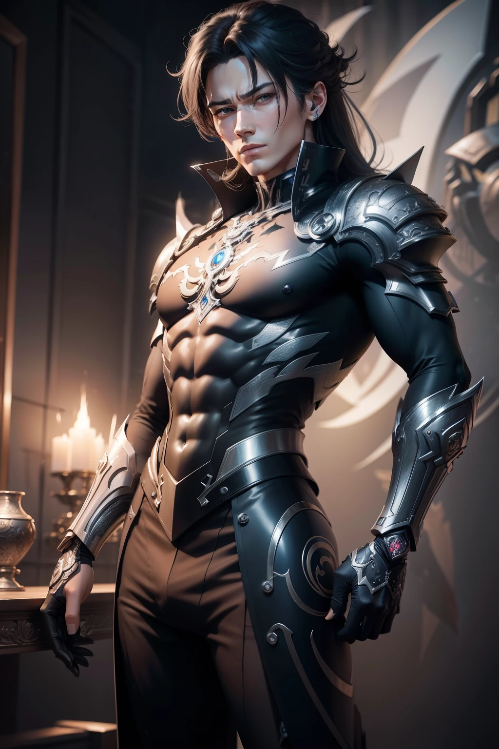 Close-up of standing front of man in black and white costume、8K high-quality detailed artwork、Detailed digital anime artwork、Handsome biomechanical gin、Ketin by Genshin Impact、Complex and glamorous CGI animation style、Highly detailed exquisite fan art、Magnificent artwork with exquisite characters、Guyver Style、Detailed Anime Character Art、Bad Anime 8k、Detailed Anime Art