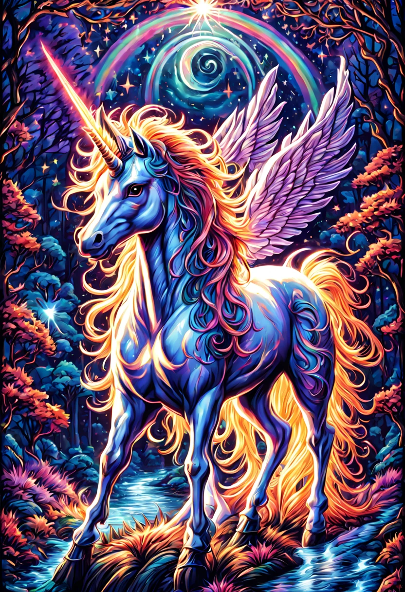 High Gothic Highly Detailed Multicolored (Fantasy Unicorn:1.5) under a Bright Starry Night Mark Brooks and Dan Mumford, comic book art, perfect, smooth