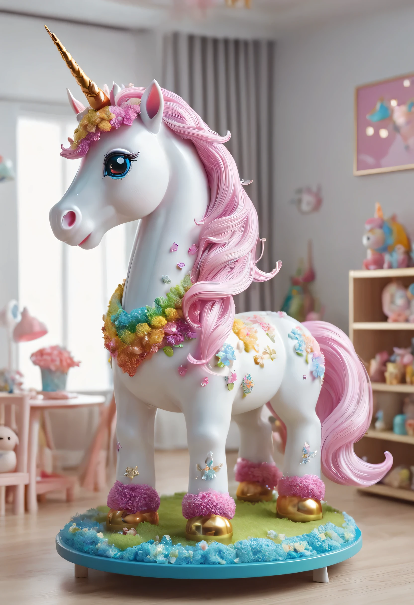 （best quality，4K，8k，high-rise building，masterpiece：1.2），super detailed，Beautiful cute unicorn，Toys on children&#39;s table&#39;Room