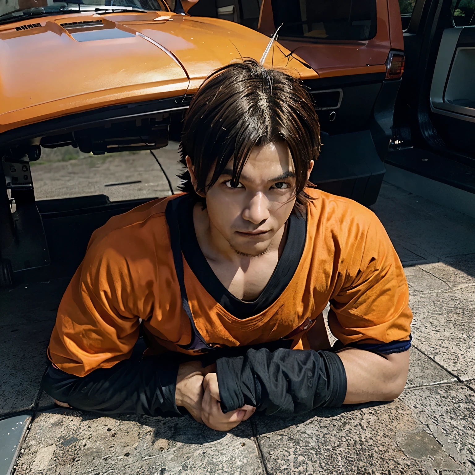 0 uma imagem do personagem Goku do Dragon Ball z Imagem Outra realista em 4 carro Do personagem Koku e B