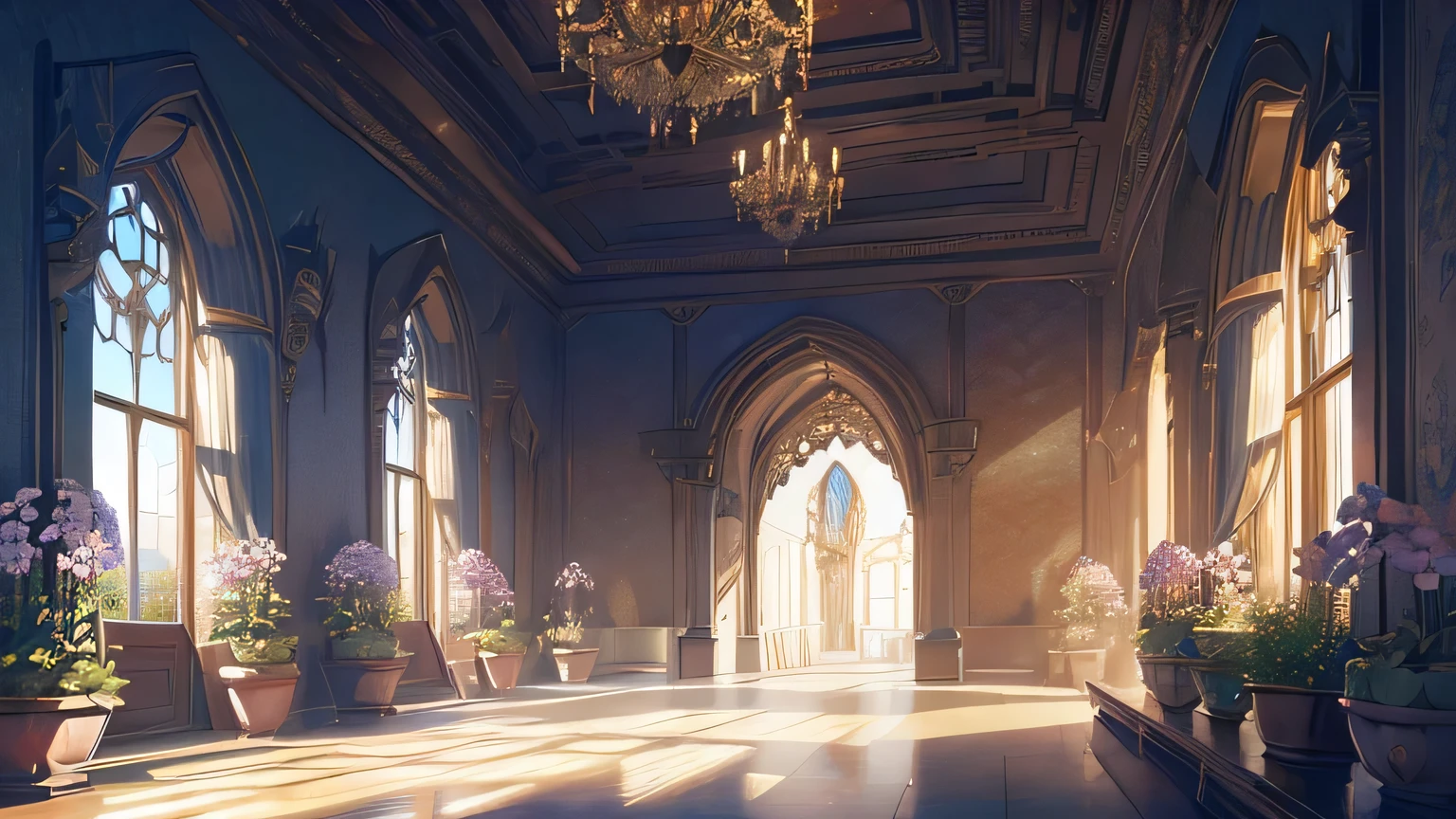 ((intricate details, High resolution illustration,no humans,fantasy,Scenes, landscape)), (((best quality, Very beautiful 8KCG wallpaper))), Exquisite light and shadow, concept art, greenhouse, flowers