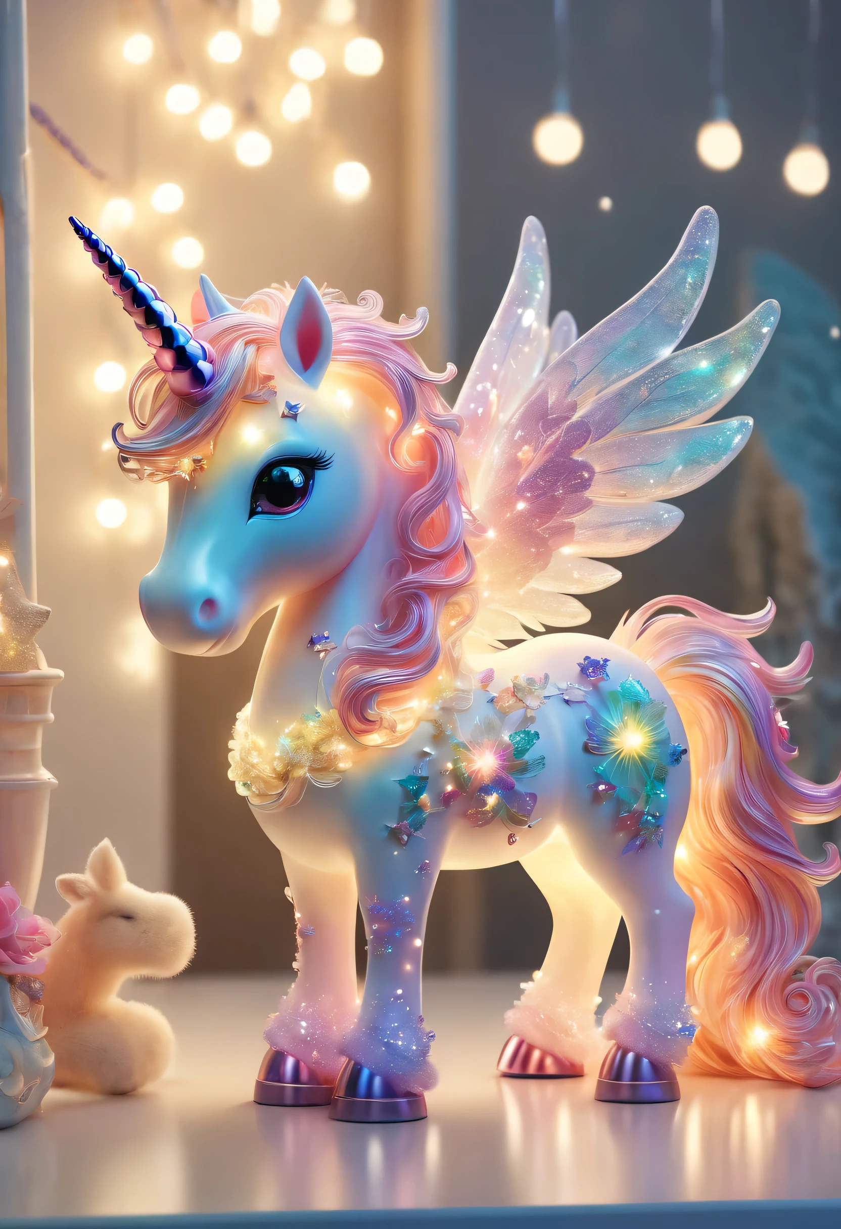 (best quality,4K,8k,high resolution,masterpiece:1.2),Super detailed,actual,beautiful,Lovely,luminescent,night light,fairy tale,Unicorn theme,magic,decorative,children' s bedroom,soft light,rich and colorful,Sophisticated design,3d rendering,bright colors,toy-like,small lamp size,A gentle glow,Fantasy creatures,enchanting,excellent,whimsical,charming,luminescent,illuminated,decorative lighting,striking,rainbow colors,mystery,myth,enjoyable,sparkling,Cartoonish,hapiness,magic atmosphere,rich and colorful rainbow,Golden Horn