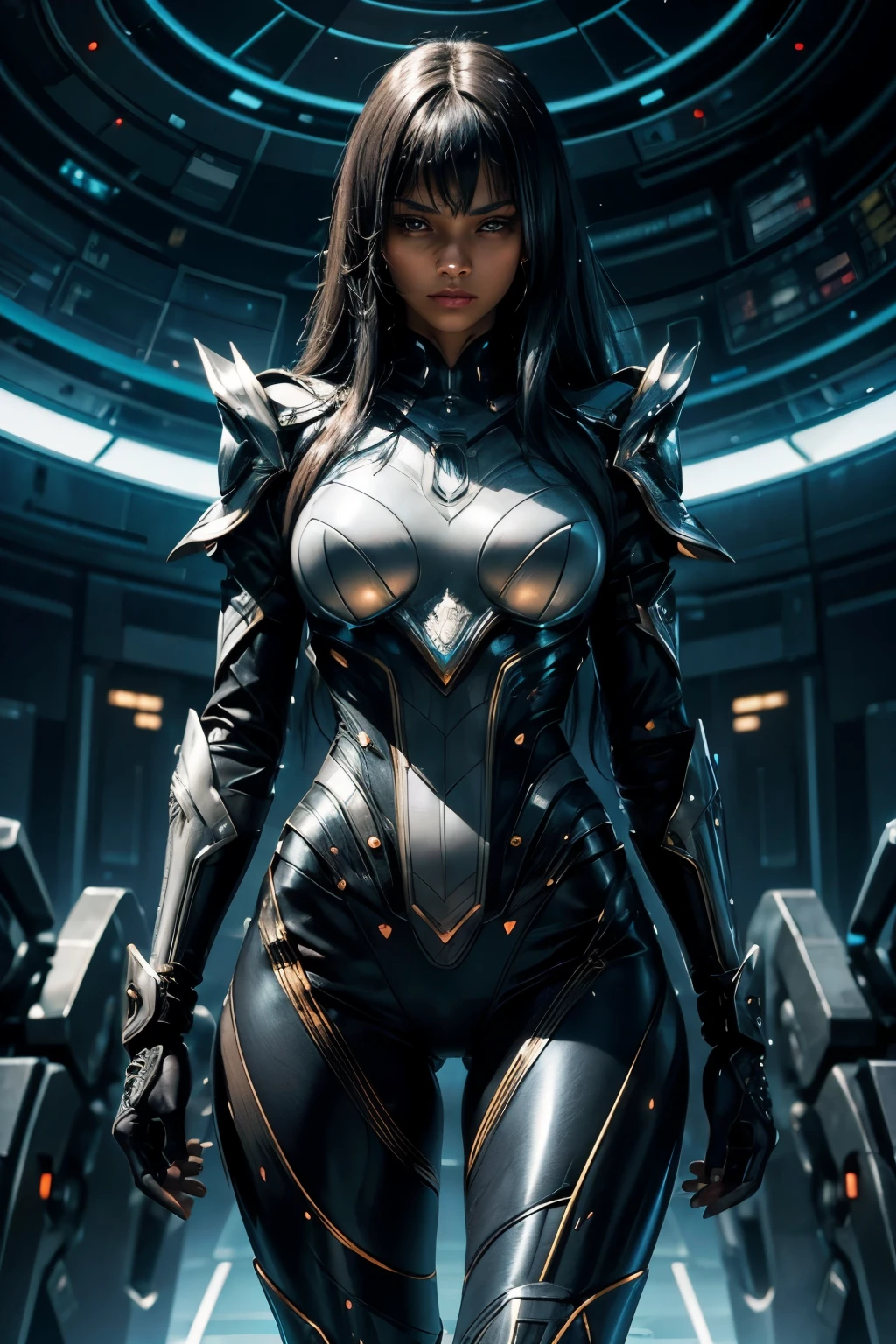 woman in headdress, full length, seductive, very detailed visual portrait, futuristic робототехник, nice, extremely detailed shot of the goddess, beautiful cyborg girl, Jason Angle, keyframe, anthropomorphic _ Humanoid, futuristic, realistic and high quality. With a good and seductive figure and look/ busy with work
