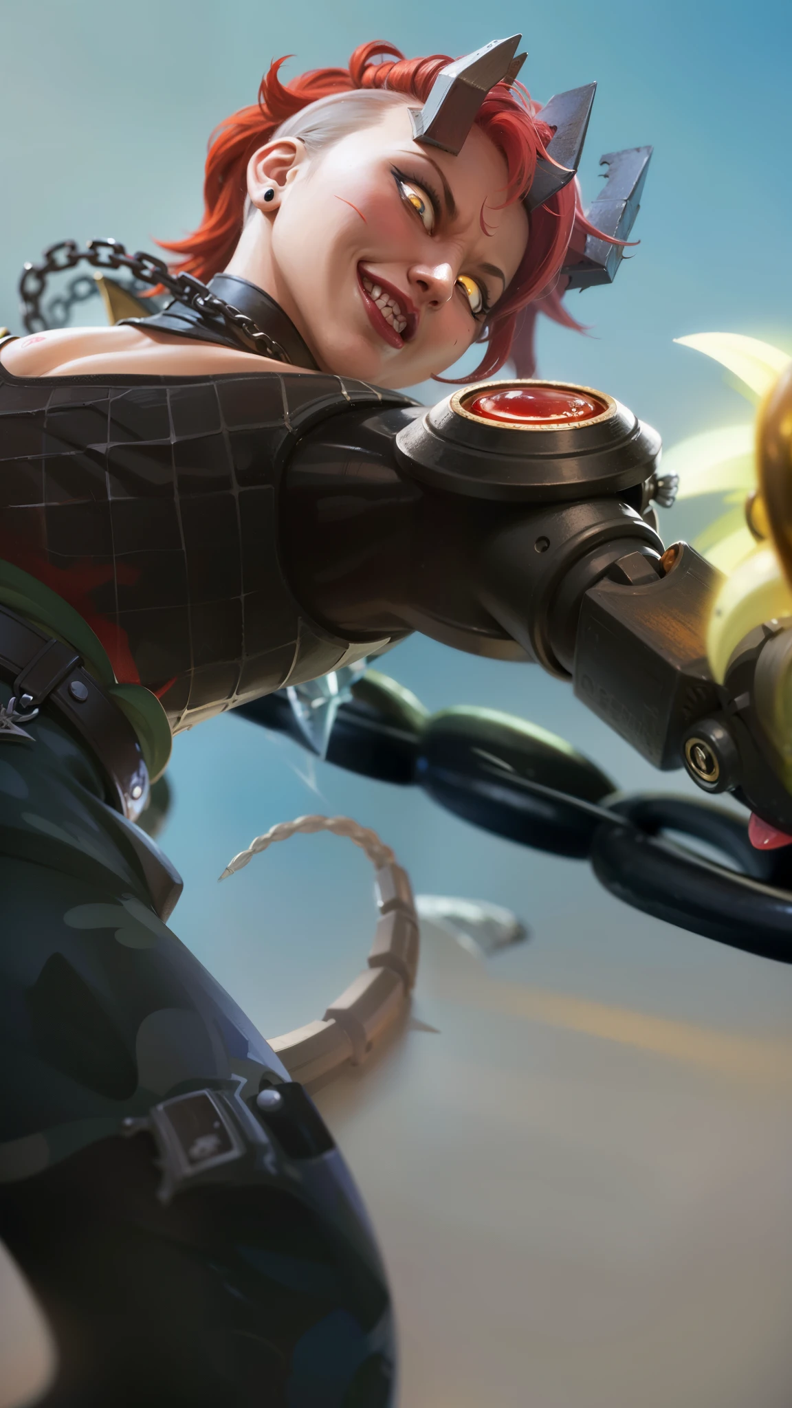 Masterpiece, ultra HD, detailed all picture, a close up of a devil, dyrroth from mobile legend, evil, extremely detailed artgerm, mobile legends character, inspired by Dyrroth, Six pack chest and abs, yellow jewel above the chest