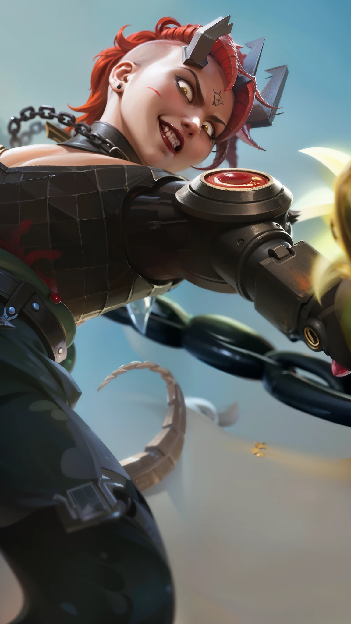 Masterpiece, ultra HD, detailed all picture, a close up of a devil, dyrroth from mobile legend, evil, extremely detailed artgerm, mobile legends character, inspired by Dyrroth, Six pack chest and abs, yellow jewel above the chest.
