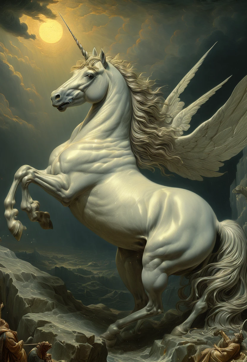 Fantasy Unicorn, by Gustave Doré, best quality, masterpiece, Ultra high detail, 8k