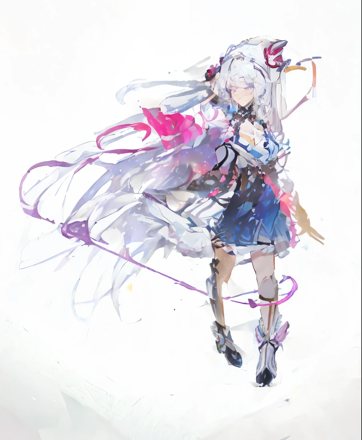 anime girl，Long hair holding bow, white hair deity, from, eager character, Oriental Project official artwork, ( ( character concept art ) ), zero art, White-haired, official character art, author：golden flame, with white hair, Goto Koharu, white hair masterpiece, high quality, back hand bikini, high resolution, ridiculous, Super detailed, delicate eyes, 8k, Titanium embedded_Kobo Canaero, 1 girl, Colored eyes,  Bangs, Colorful background, looking at the audience,