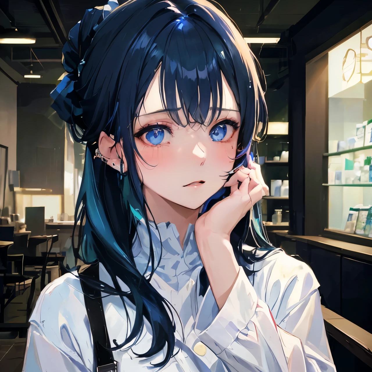 anime girl with blue eyes and blue hair in a white shirt, anime visual of a cute girl, beautiful anime portrait, anime moe artstyle, portrait of an anime girl, anime style 4 k, detailed portrait of anime girl, portrait anime girl, anime style portrait, stunning anime face portrait, anime style. 8k, portrait of anime girl, young anime girl