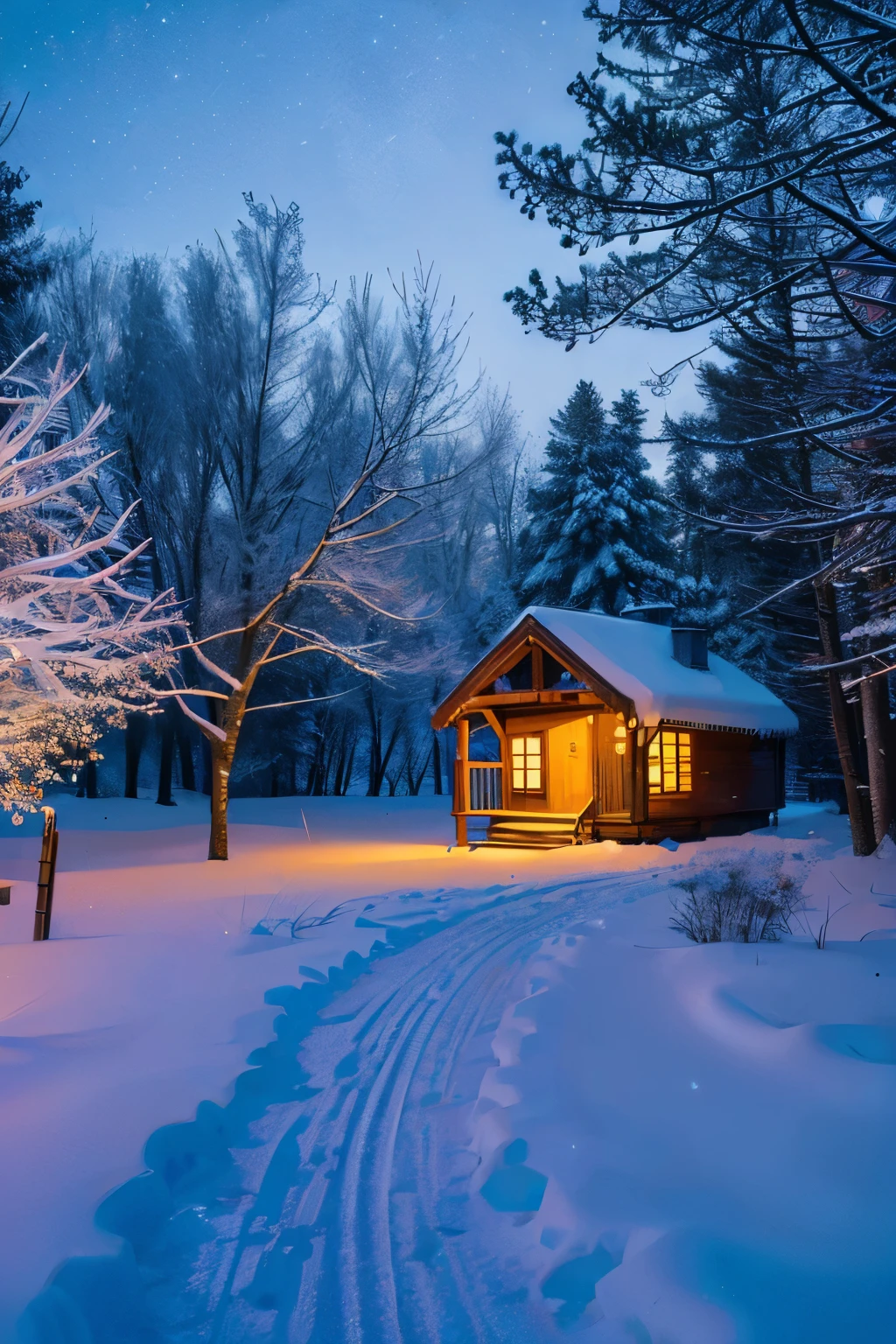 (best quality,4k,8k,highres,masterpiece:1.2),ultra-detailed,(realistic,photorealistic,photo-realistic:1.37),snowy night mountain path, snow-covered trees, distant lights of a pension, snowfall, enchanting scenery, winter wonderland, magical ambience, snowy landscape, serene atmosphere, peaceful evening, mystical beauty, sparkling snowflakes, frozen wonder, ethereal glow, tranquil setting, moonlit night, dreamy vibes, surreal scene, cozy retreat, magical winter escape, serene silence, enchanted forest, icy branches, soft glow of lanterns, hushed footsteps, gentle snowflakes, crisp air, snowy path leading into the unknown, warmth from the pension's lights, mysterious aura, snow-covered ground, peaceful solitude, breathtaking view, mesmerizing winter scene, tranquility in nature, enchanting winter night, wonderland adventure.