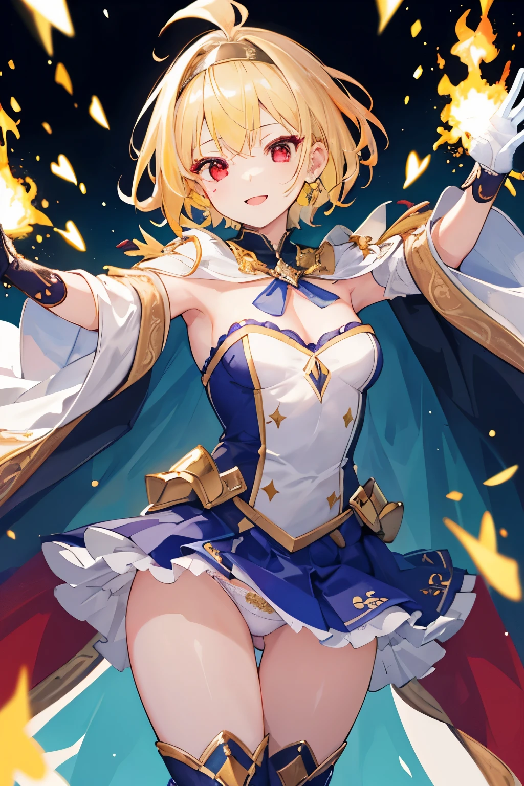 (((1girl))), ((best quality)), ((masterpiece)), ((ultra-detailed)), (illustration), (detailed light), (an extremely delicate and beautiful), (beautiful detailed eyes), (sunlight), ((extremely light)), ((extremely clothes)), (((hyper detail))),(((((front lighting))))),(((((front light))))),
((((quite adorable Expart Wizard's robe with a brief skirt and magical headband)))), (((Expart Wizazrd))),
,
(((wavy short manish bob))), ((((yellow gold hair)))), (((short hair))),
(((deep red eyes))),
(whole body), aged 5 to 8, ((((())))), ((((very adorable young girl)))),
((condescending expression)), ((mischievous smile with sexual satisfaction)), (((extra adorable))), (((((extra slender shape))))),
(((((extremely beautiful detailed face))))),
(((dynamically attacking enemies by a spell of Dancing Vast Fire Balls))), (((elegant magic boots))),
(Dutch angle), (((white gloves))), ((transparent magical underskirt)), (a little bit exposed adorable panties)