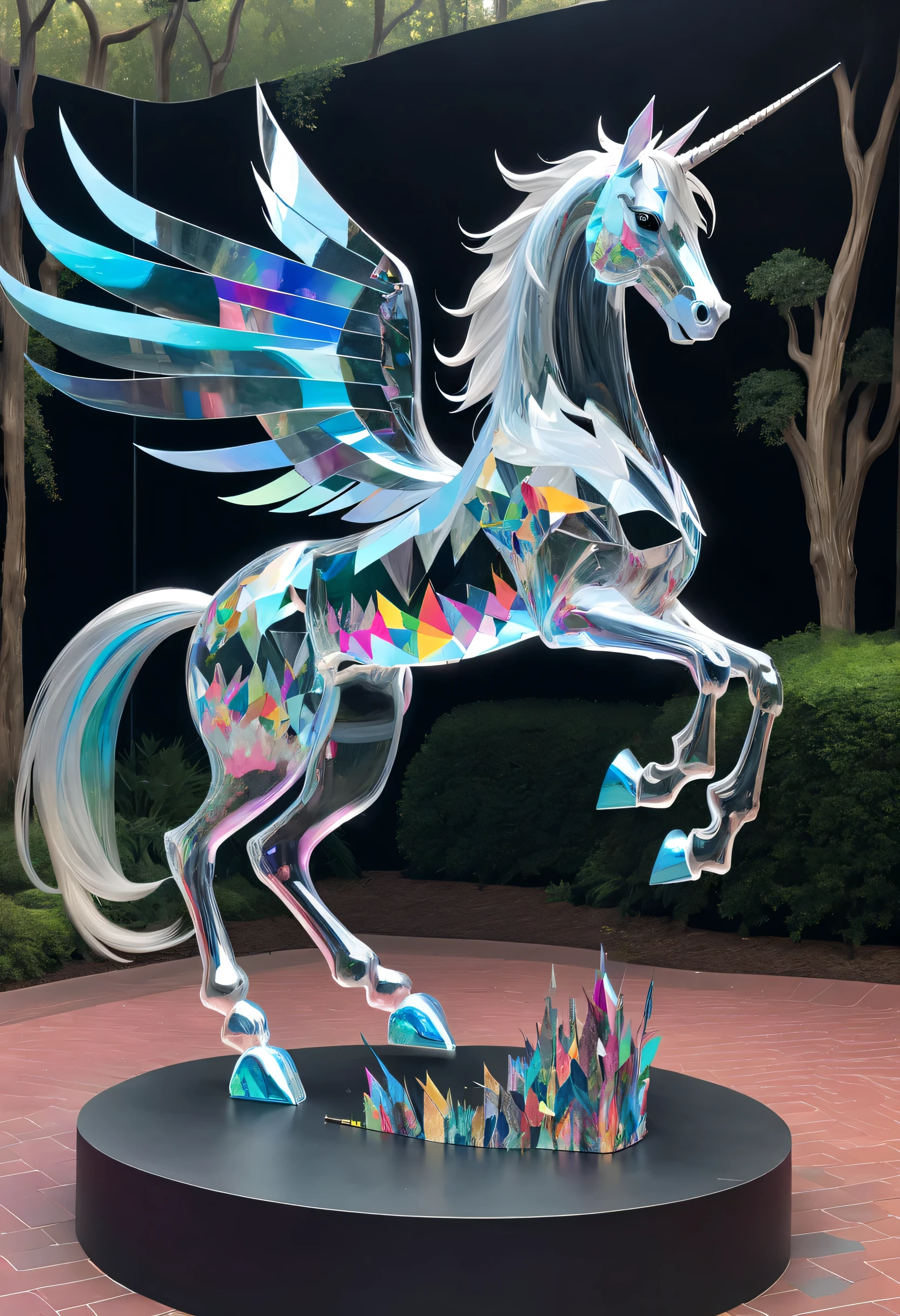 In the heart of enchanted whimsy, a spectral unicorn dances among abstract shards of reality, its ethereal form merging with the conceptual wonderlands of Disney World, offering promise and mystery to all who venture to explore.