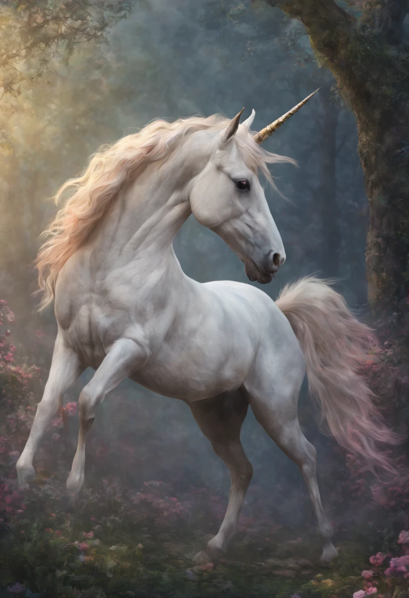 (best quality,4k,8k,highres,masterpiece:1.2),ultra-detailed,(realistic,photorealistic,photo-realistic:1.37),portraits,unicorn,fantasy,enchanted,wonderland,sparkling,horn,magical,wings,glistening,golden,mythical,ethereal,glowing mane,rainbow,galloping,infinite,prancing,lush forest,illuminated,tree branches dancing in the wind,mystical,night sky with twinkling stars,moonlit,ethereal mist,whimsical flowers and plants,vivid colors,soft pastels,subtle shades,enchanted creatures,gentle nature, beautiful fantasy unicorn, magical creature, glowing horn, ethereal mane, shimmering scales, majestic presence, enchanting eyes, graceful movement, whimsical background, dreamlike landscape, vibrant colors, soft lighting, surreal atmosphere, mythical charm, mystical forest, sparkling stars, ethereal atmosphere, otherworldly beauty, magical aura, enchanting adventure, magnificent creature, fantastical realm, dreamy ambiance, captivating fantasy, fairytale-inspired, mystical journey, magical realm and tranquil setting.