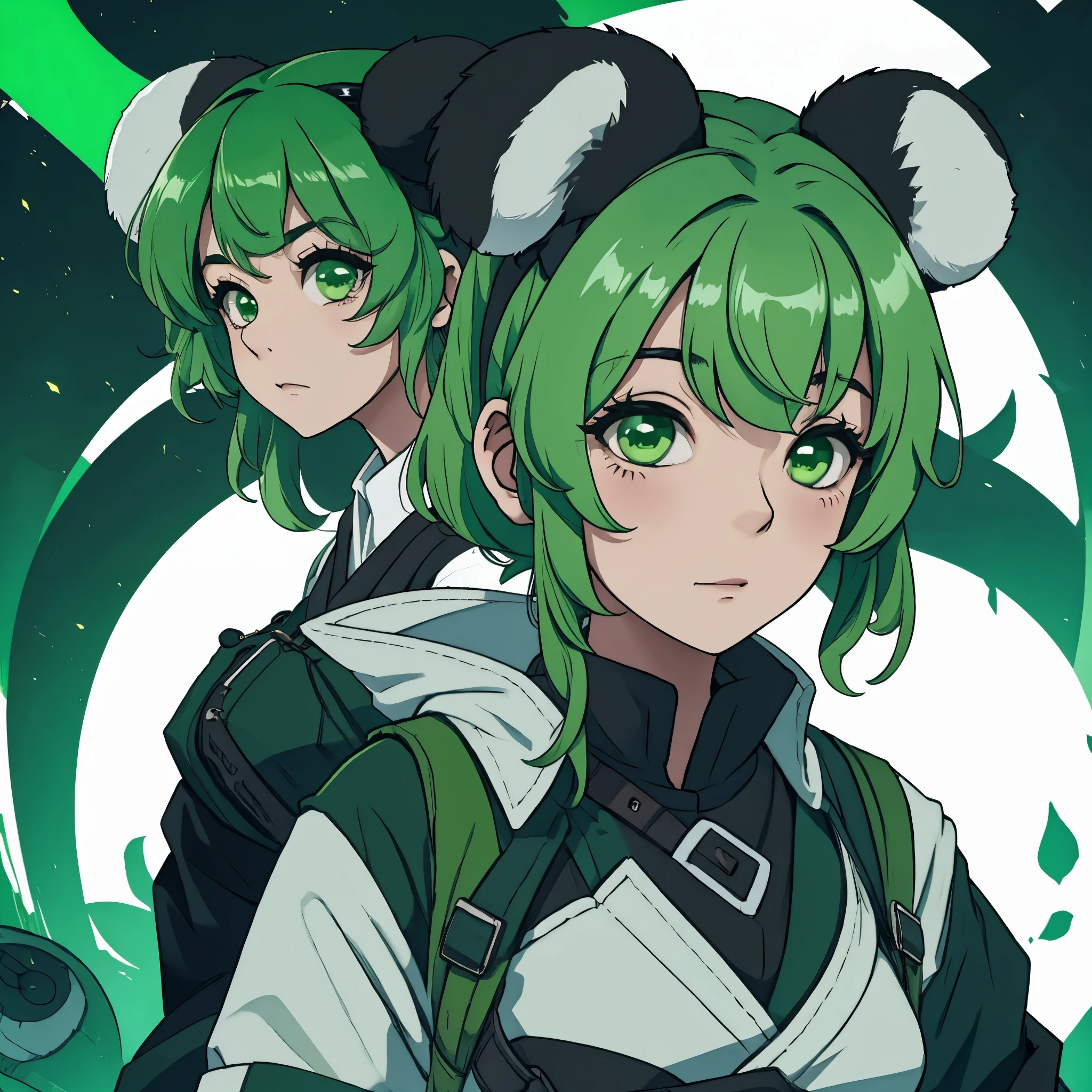 a girl with green hair and panda ears 