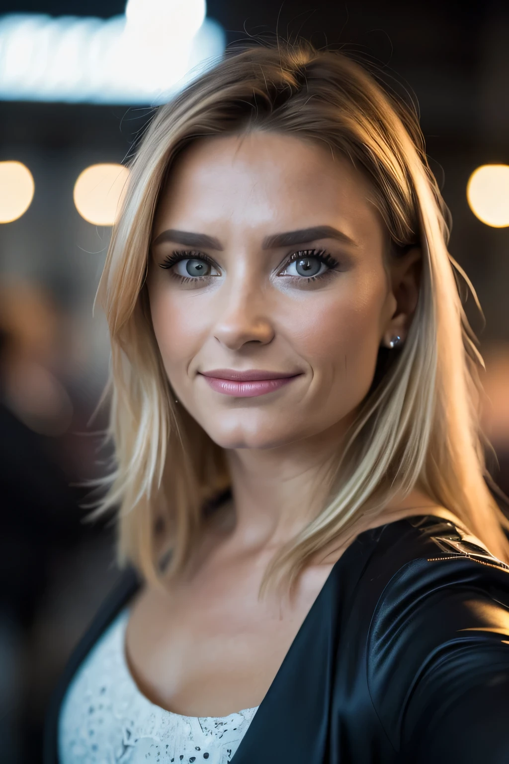 (photo de selfie, d'en haut: 1.4), (portrait demi-corps: 1.4), Blonde de 24 ans (Femme aux yeux bleus) marcher dans un Bar photo portrait RAW uhd, sein naturel_b, fond de ville la nuit, (robe d'Été jaune), (fissure), détaillé (texture!, cheveux!, Lunettes, Couleur!!, Défauts: 1.1), highly détaillé glowing eyes, (Regarder la caméra), Lumière spéculaire, Reflex numérique, Qualité extrême, pointu focus, pointu, DOF, grain de film, (Centré), Fujifilm XT3, clair comme de l'eau de roche, Centre Du caDre, visage mignon, pointu focus, lampadaire, néons, Bokeh, (Lumière sombre), Discret, nuit, (Nuit sky ) détaillé skin pores, huile Peau foncée, brun, Détails complexes des yeux