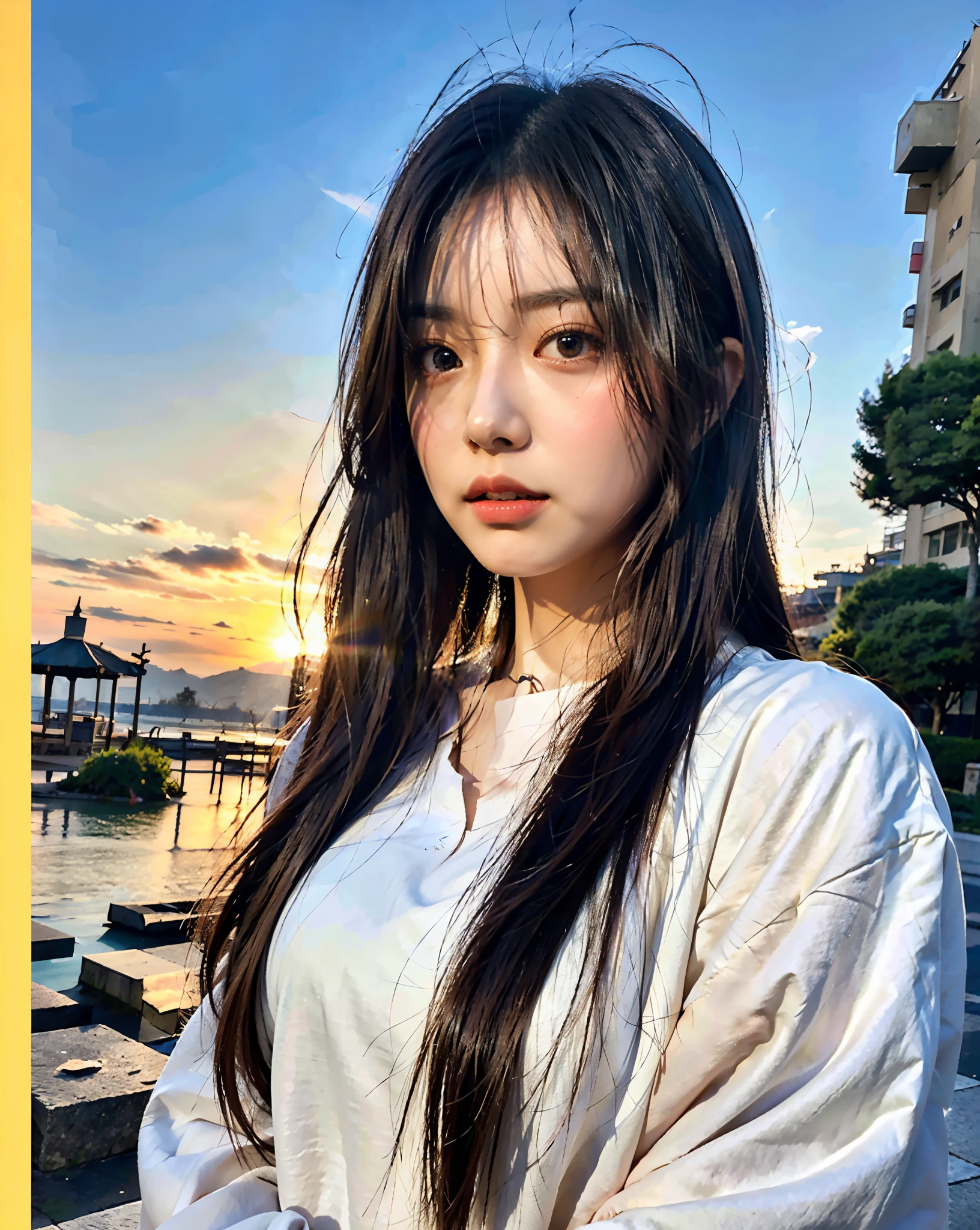 highest quality,masterpiece,One girl from the imaginative Macau women page,coarse hair,The background is a unique stone slab,sunrise,cel shading,anaglyph effect,ultra high resolution,Highly detailed official Unity 8K wallpaper,ultra high resolution,super high quality,