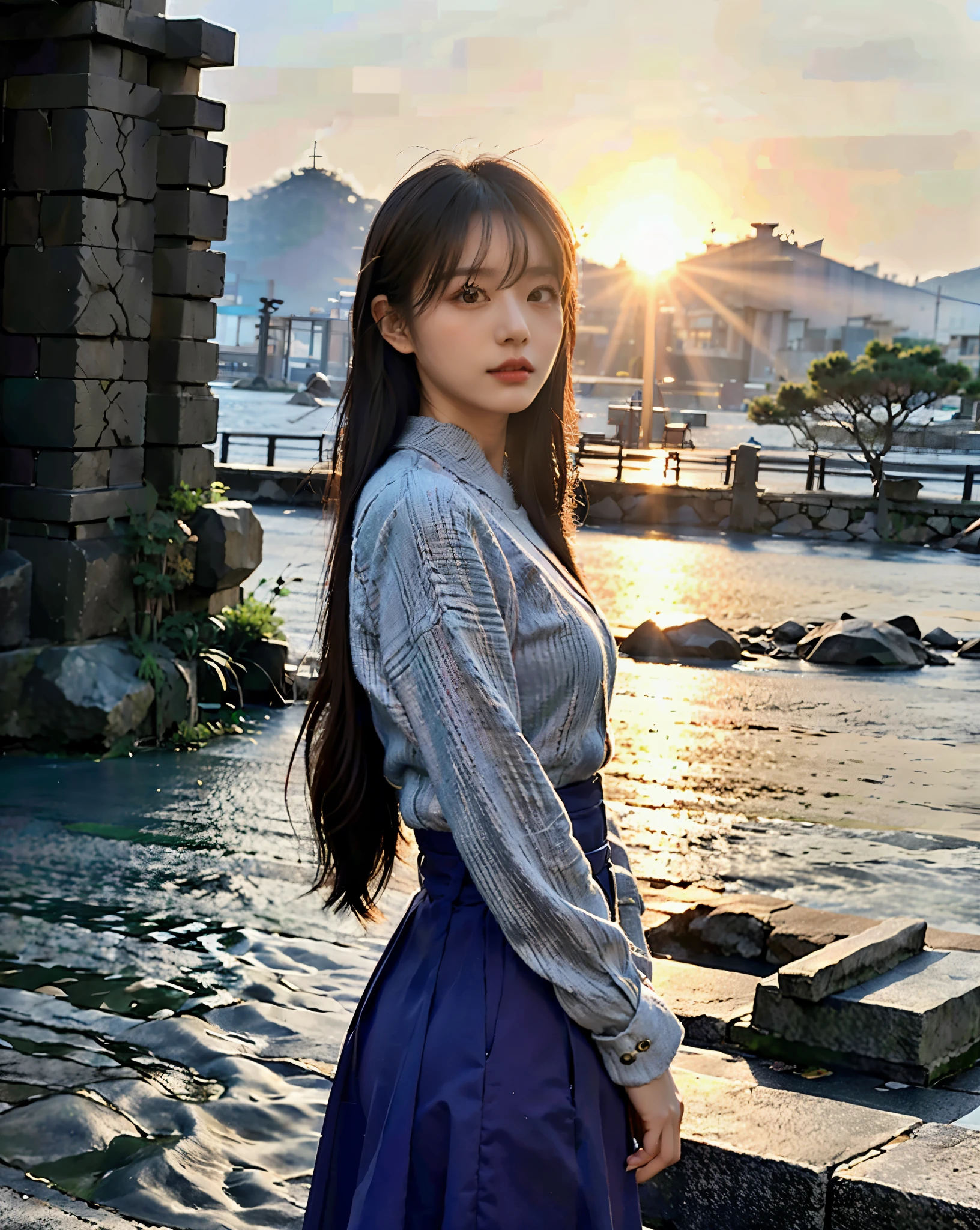 highest quality,masterpiece,One girl from the imaginative Macau women page,coarse hair,The background is unique stone tablets,sunrise,cel shading,anaglyph effect,ultra high resolution,Highly detailed official Unity 8K wallpaper,ultra high resolution,super high quality,