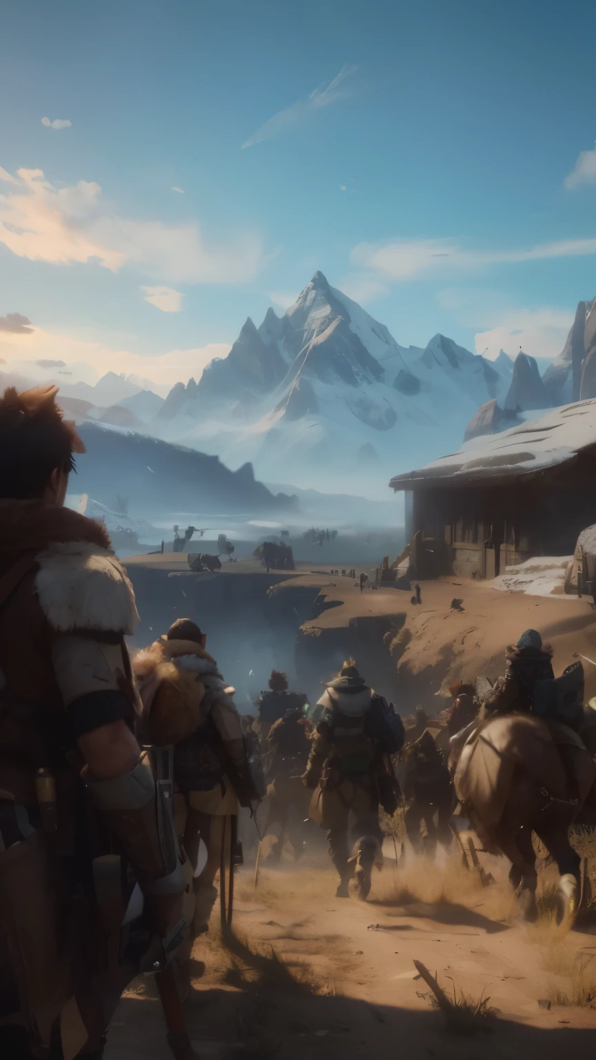 I crafted this video based on the captivating image from Monster Hunter World, a renowned video game. The scene depicts a group of brave hunters preparing for a dangerous expedition into the unknown. They are all fully equipped with the latest gear, donning protective armors and wielding formidable weapons. The settlement in the background is bustling with activity, as villagers scattered about, loading up supply carts with provision store send off their champions. The sun is beginning to set behind mountains torn, casting long shadows across
the landscape.