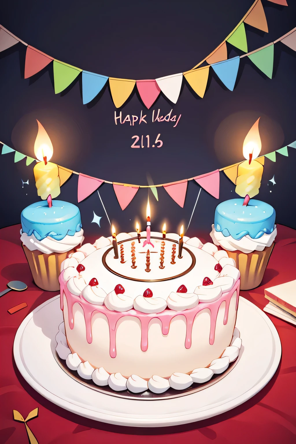 birthday cake, large candle in the shape of number 1