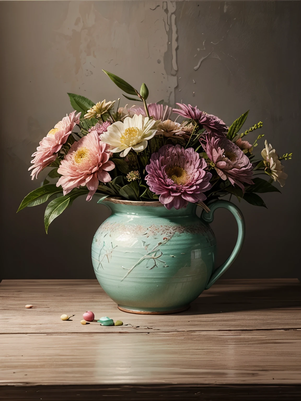 create a still life painting with pastel colors, oil technique