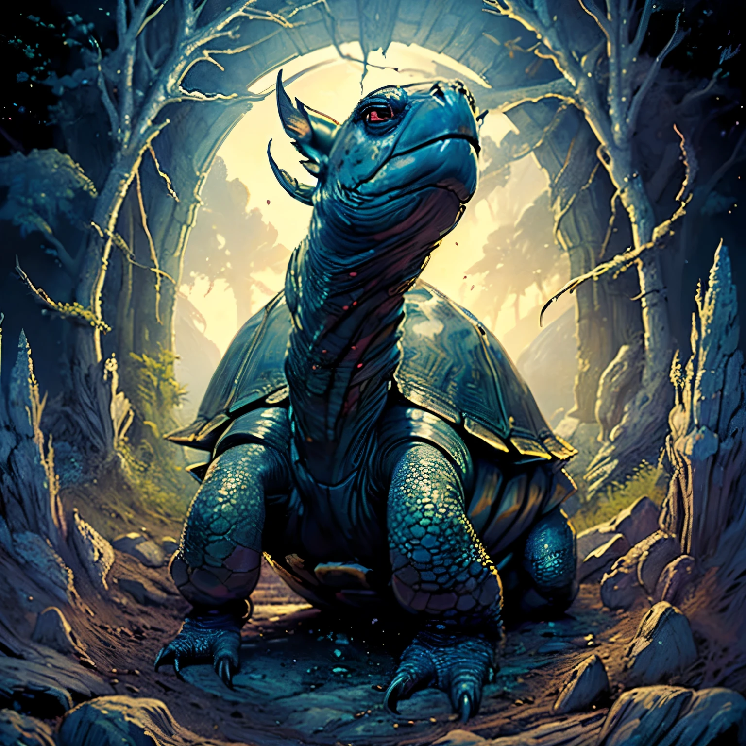 (best quality,ultra-detailed,realistic:1.37),(dark,ominous) eldritch horror,(scary,terrifying) creature crawling,(many:1.1) tentacles,(many:1.1) insect eyes,(eerie atmosphere),(moonlit) forest,(mysterious) swamp,(sinister) ambiance, (moonlight) reflections,(ominous shadows),(sinuous movements),(grotesque) appearance,(unique) unicorn horn,(golden) protruding from head,(mystical) creature emerging, (foreboding) environment, (eerie soundscape), (nightmarish) aura, (unearthly) presence, (unsettling) atmosphere