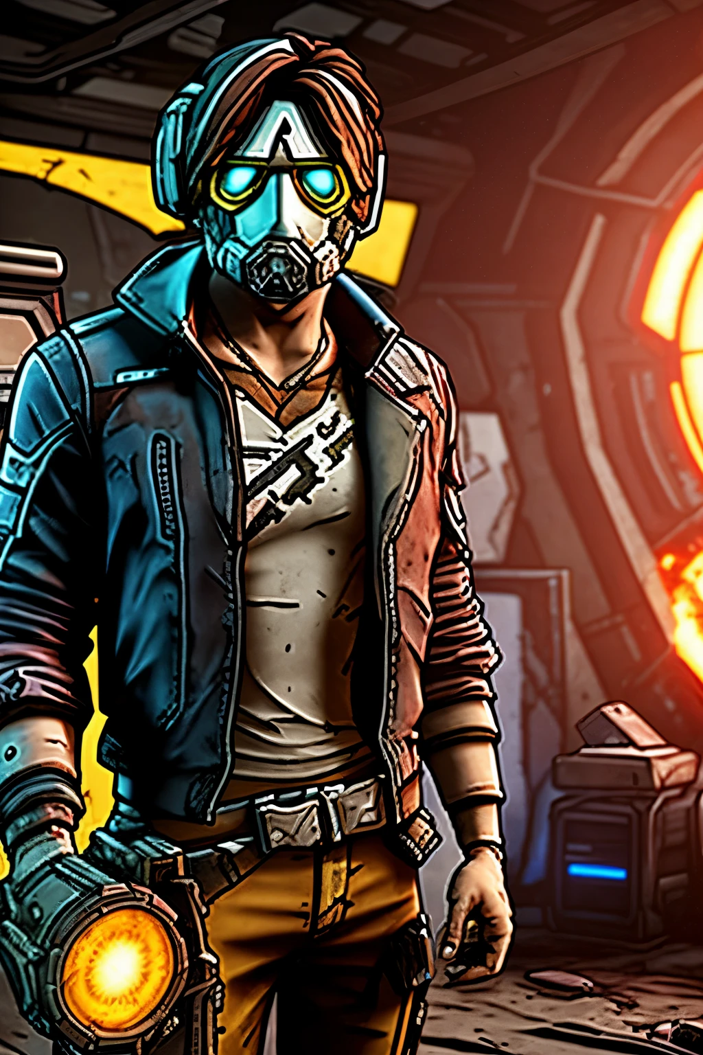 A captivating screenshot from the Borderlands movie, depicting a distressed video game interface with a "No Signal" error, adding to the suspense and mystery within this imaginative game world, 4K, hyper-realistic, cinematic, borderlands-inspired retro art style, dynamic shadows and contrast, 8K.
