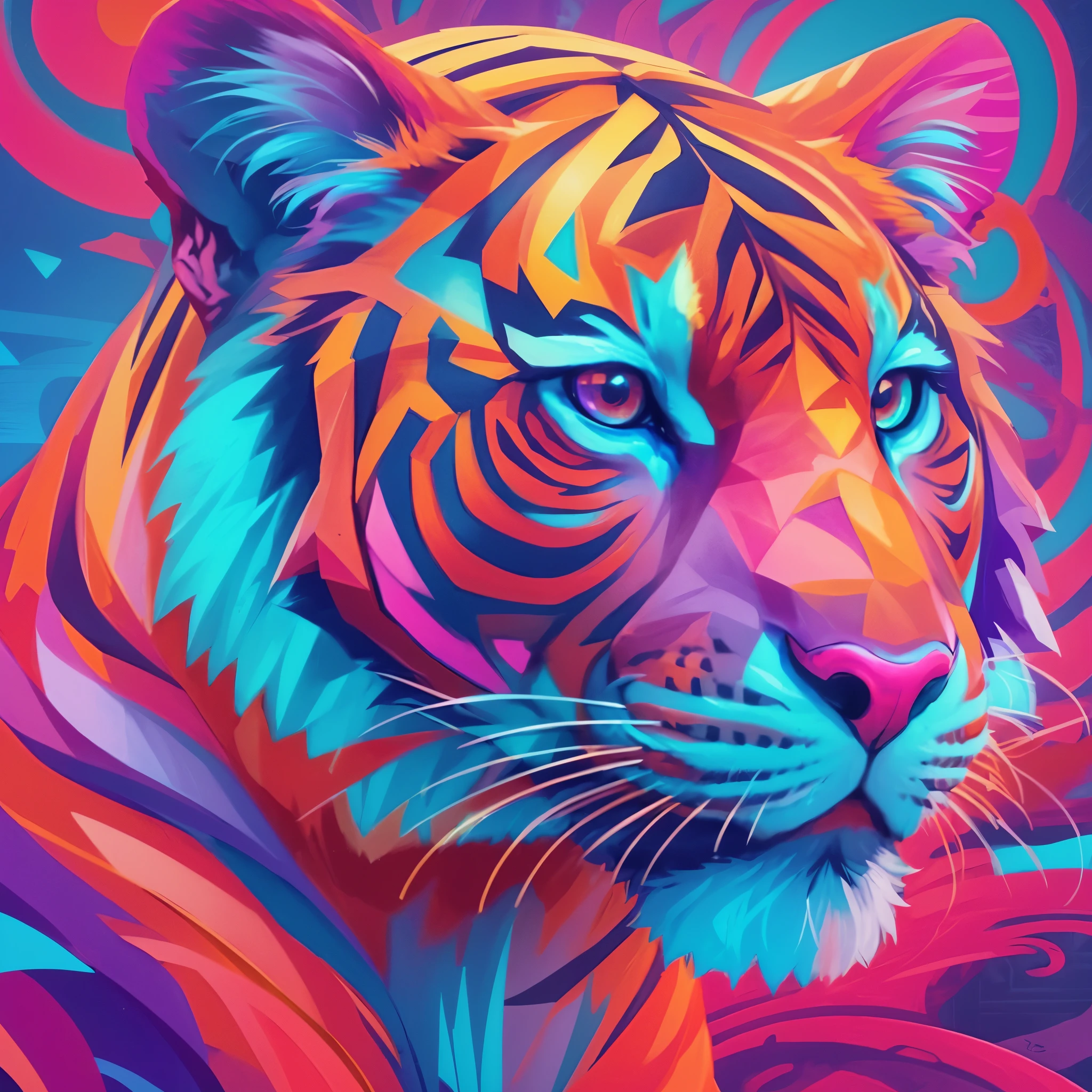 3d tiger with a geometric design, ((3d art)), tiger head, tiger, ((tiger)), tiger face, intricate 3d illustration, cosmic tiger, tiger_beast, detailed digital 3d art, anthropomorphic tiger, high detailed illustration,((blue eyes)), low poly vector illustration, highly detailed vector art, striking detailed artstyle, sacred tiger, (vibrant colors), ((red, orange and blue colors))