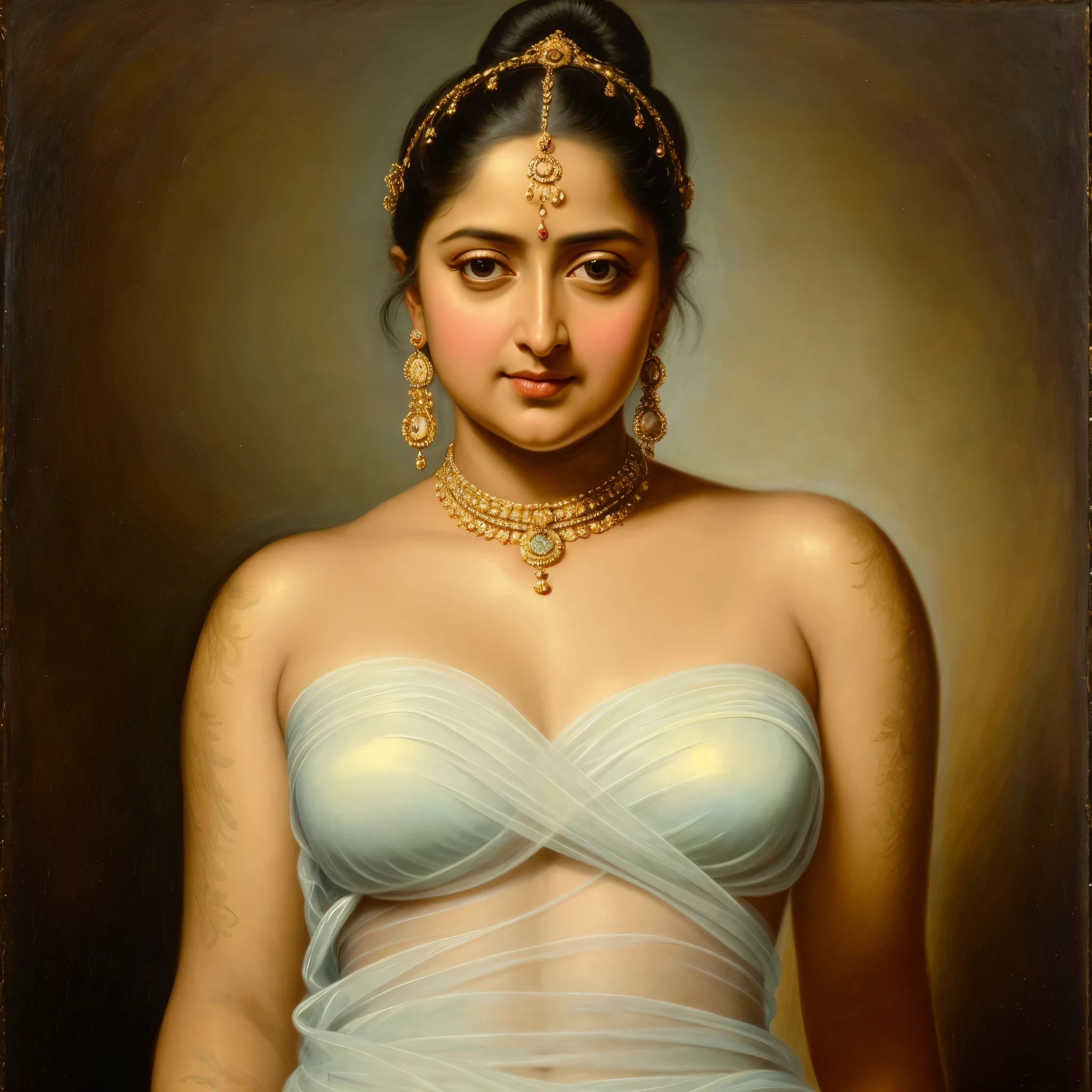 Looks like Anushka Shetty, Masterpiece, Best quality, high clarity eyes, critically flawless,sharp picture, Full portrait, High pixels, perfect face, perfect eyes, beautiful face, perfect hands,perfect fingers, in Peter Paul Rubens style, by Peter Paul Rubens, baroque style, acrylic on canvas, highly detailed, description: "Create a nymph inspired by the tales of Greek or Roman mythology, embodying the essence of a natural element or location, and possessing a unique ability or trait that sets her apart."