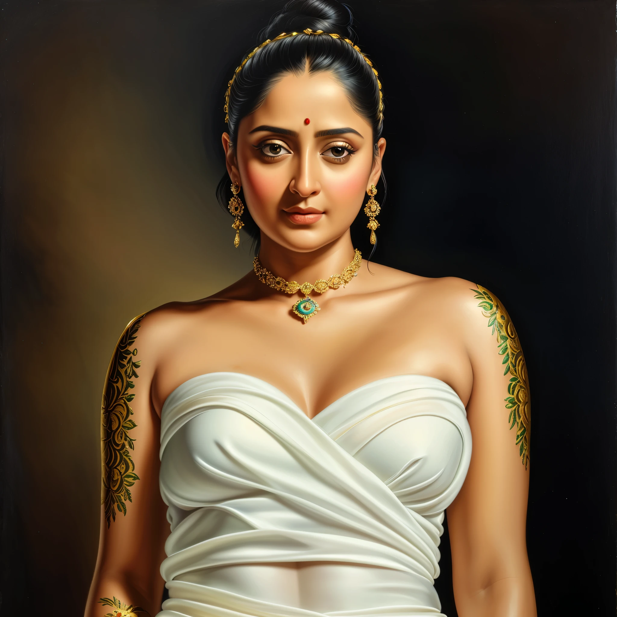 Looks like Anushka Shetty, Masterpiece, Best quality, high clarity eyes, critically flawless,sharp picture, Full portrait, High pixels, perfect face, perfect eyes, beautiful face, perfect hands,perfect fingers, in Peter Paul Rubens style, by Peter Paul Rubens, baroque style, acrylic on canvas, highly detailed, description: "Create a nymph inspired by the tales of Greek or Roman mythology, embodying the essence of a natural element or location, and possessing a unique ability or trait that sets her apart."