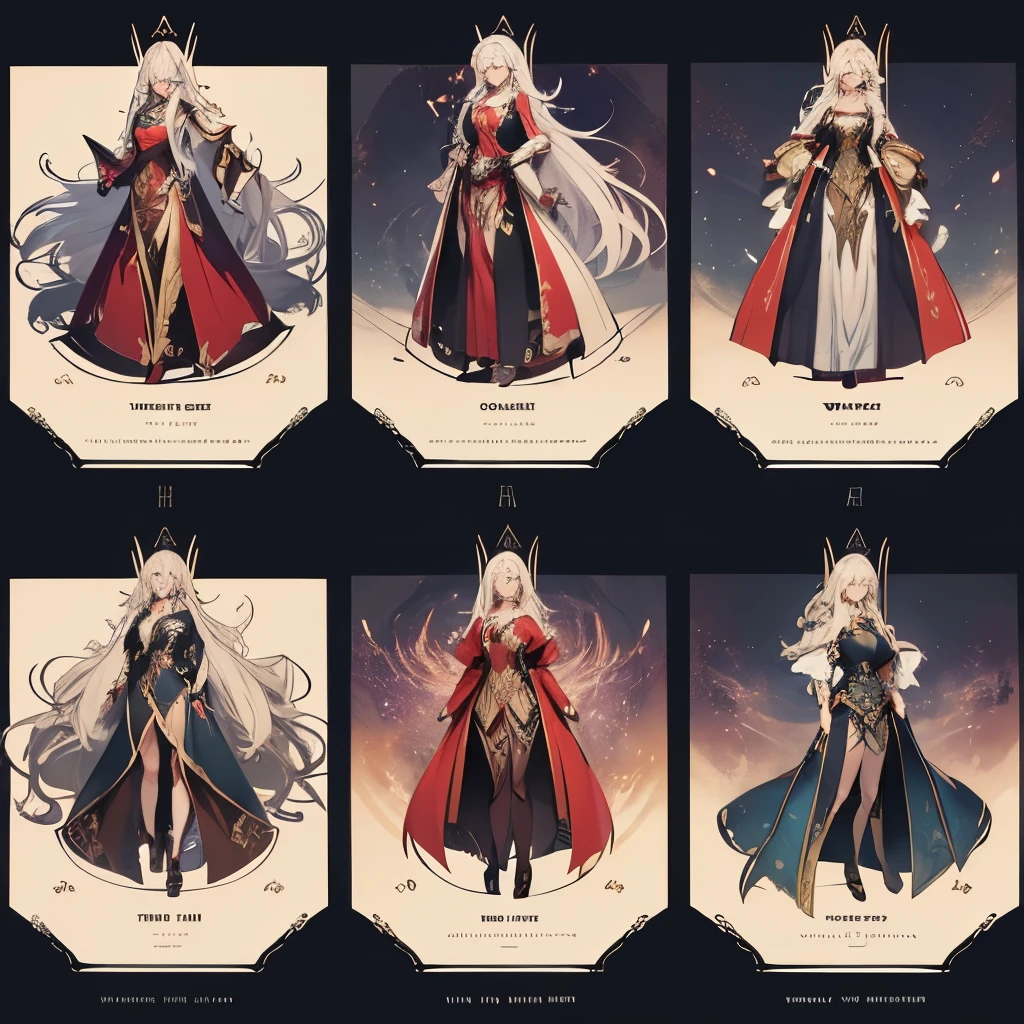 ((masterpiece, top quality)), Detailed face, Character Design Sheet, full body, lesbian, Full of details, several poses and expressions, very detailed, Depth, Many parts,Male Magician,fantasy style,surrounded by flames,incredibly beautiful,High balance, natural light, Phoenix decoration,Flame Decoration,Mirror 1 Men's, reference sheet, matching outfits, (Fantasy Character Design, front angle, side angle, rear angle) wolfberry, convincing, wise. High Elf and High Elf, Have muscles,Her long silver hair hung down to her shoulders, pointed ears. with emerald green eyes,Shimmer with a mischievous glow, Sturdy Figure, Dress up in colorful outfits, Suitable for wandering bards.(Best quality, masterpiece), 1 adult male, 15 Three-View Diagram, facade、Back & Side, Character Sheets,full body, lesbian,simple background