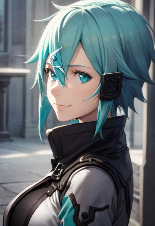 Sinon-GGO, pretentious smile, seductive, attractive, charming:1.3, Beautiful, highly detailed:1.3, Illustration, ultra-detailed, high-res, realistic:1.37, HDR, vivid colors, professional, portraits, dramatic lighting