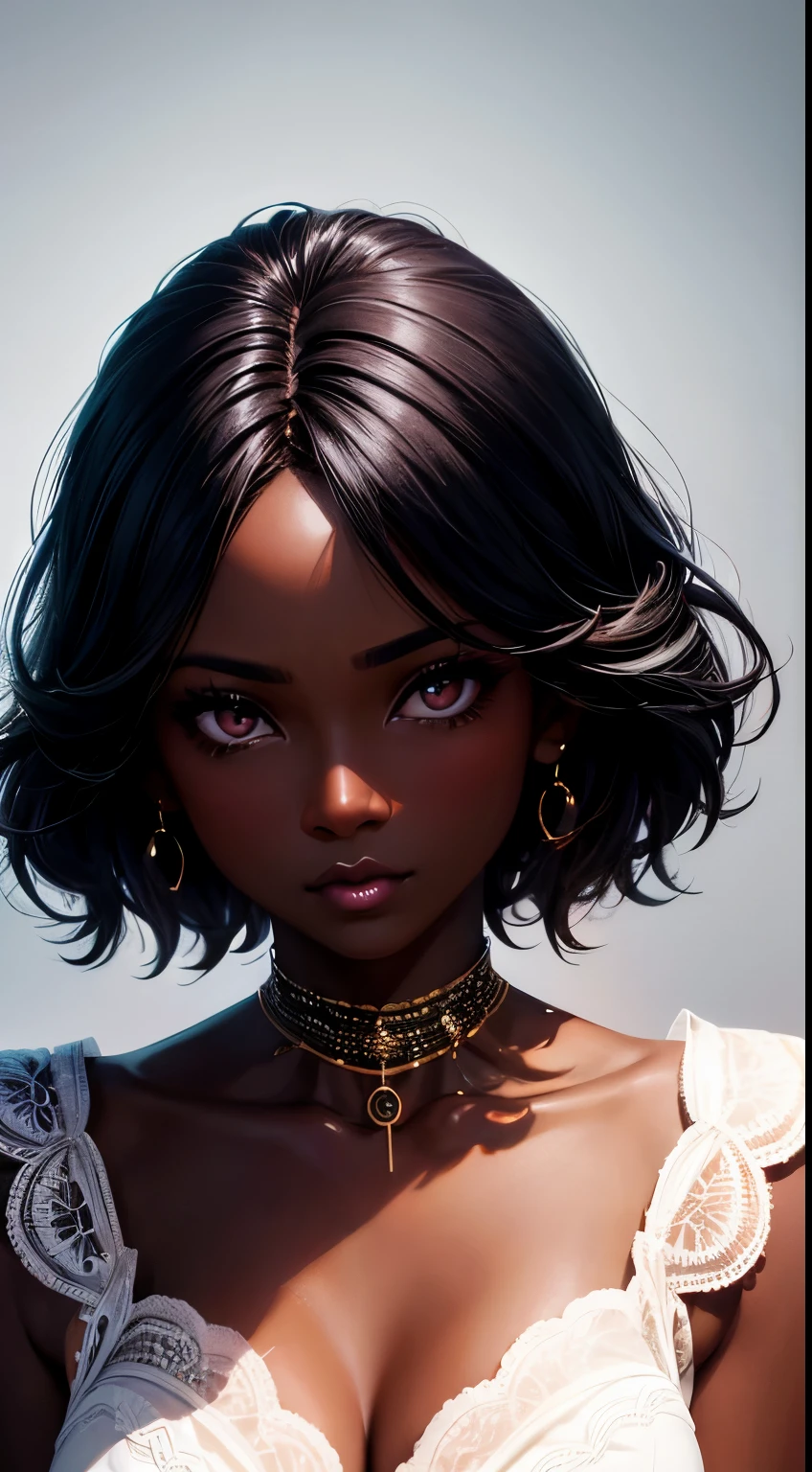 Masterpiace, Woman, dark skin , beautiful, 30 years, make-up, passionate look , soft lighting, 2d background 