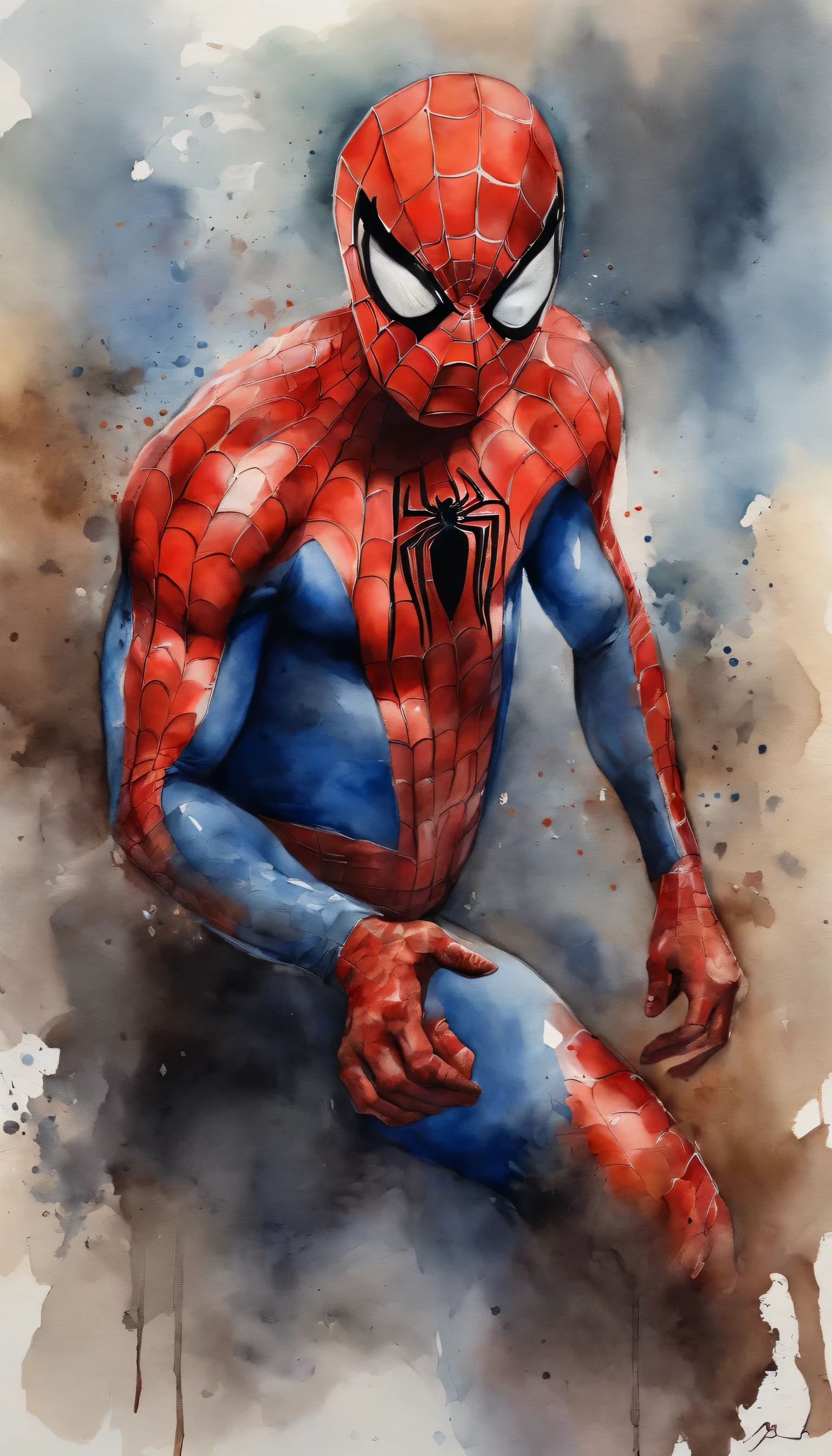 Homem aranha,realista,hiper realismo, Athletic muscle,com o trage vermelho e azul saturado com textura.