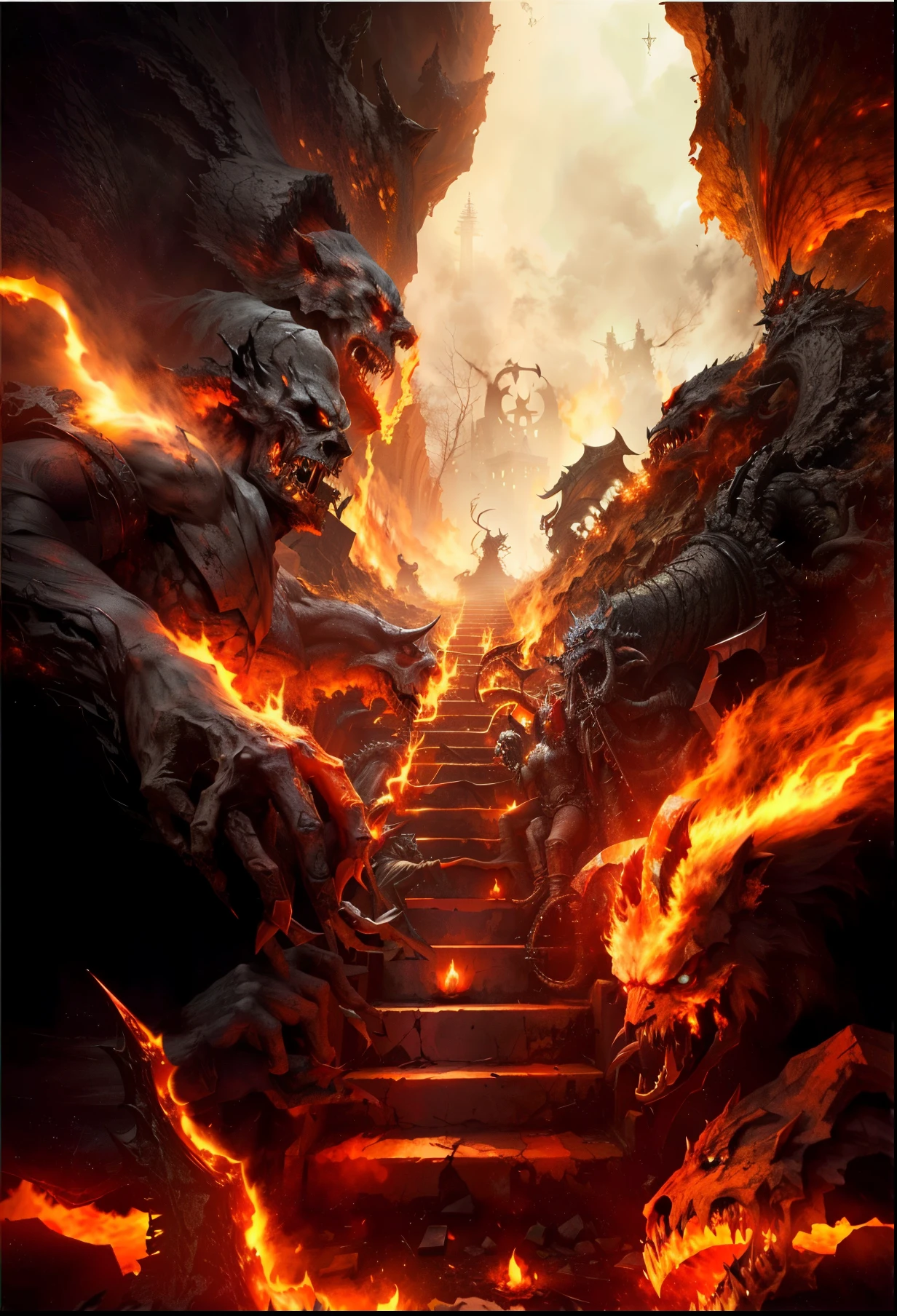BURNING HELL WITH RED AORKS AND DEMONS