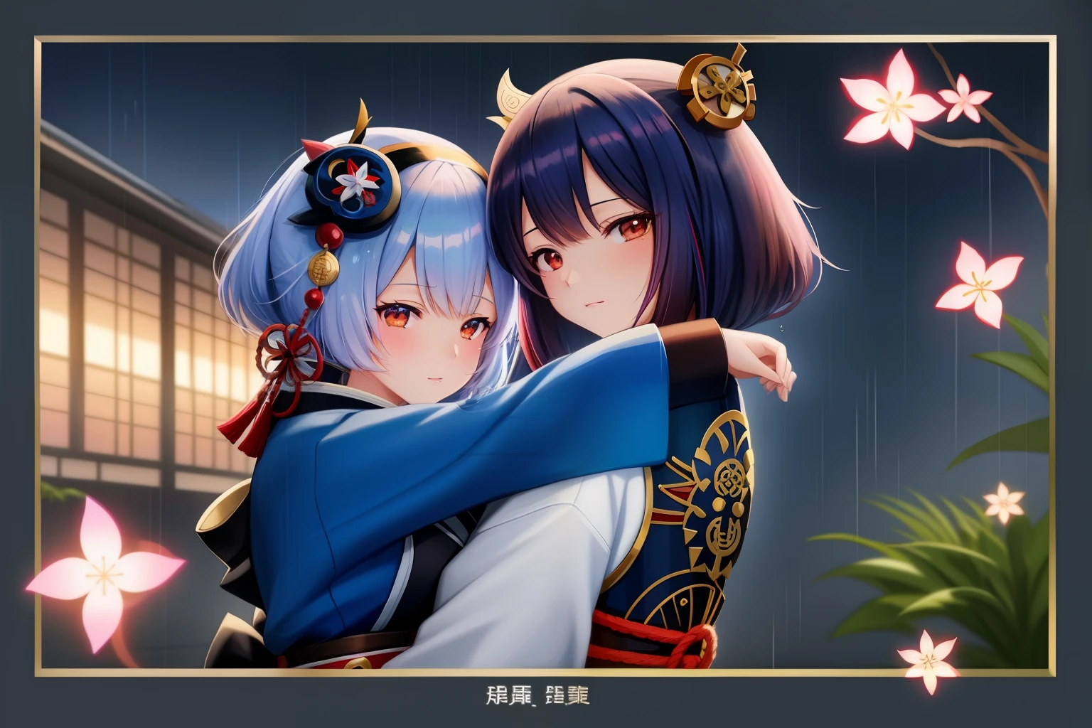  anime hugging another girl in the rain, obras de arte no estilo de guweiz, arte detalhada de onmyoji, onmyoji, Retrato de Onmyoji, pessoal, Wlop e Sakimichan, papel de parede de arte de anime 8k, beautiful representation, trends on artstation pixiv, Papel de parede de arte anime 4K, Papel de parede de arte anime 4k