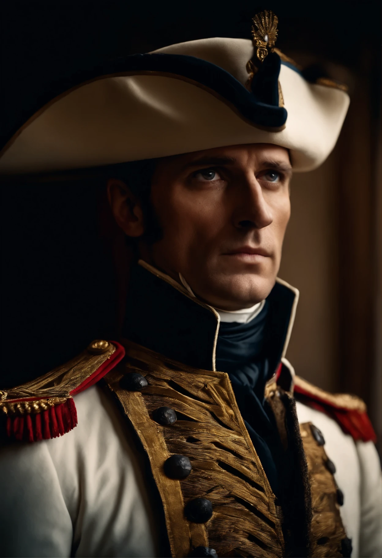 photo 4k de Napoléon Bonaparte avec ses yeux brillants de face a l'appareil photo réelle.