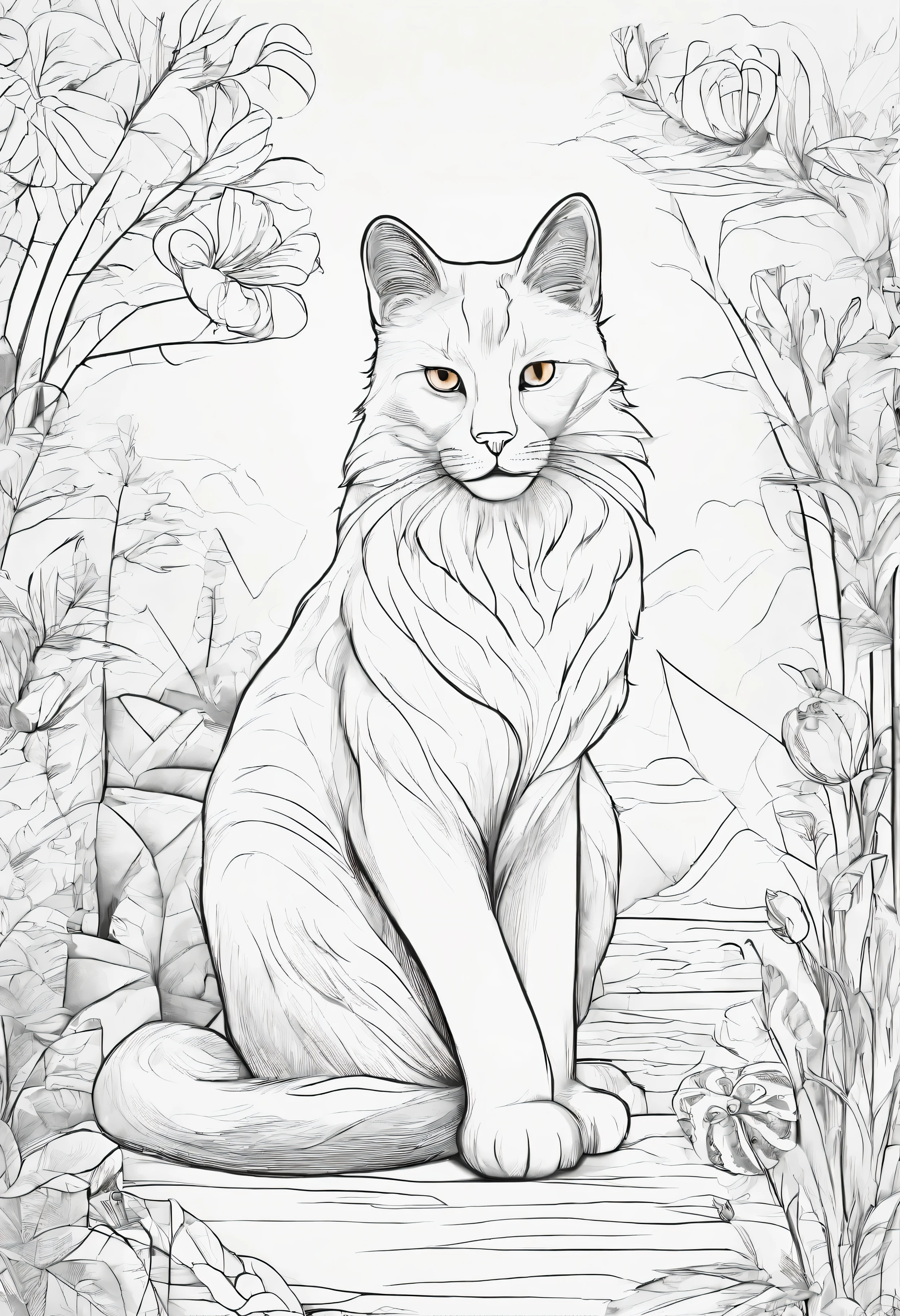 Zoo animals,cat, happy, bayb,3d style,coloring page,,white background, pure