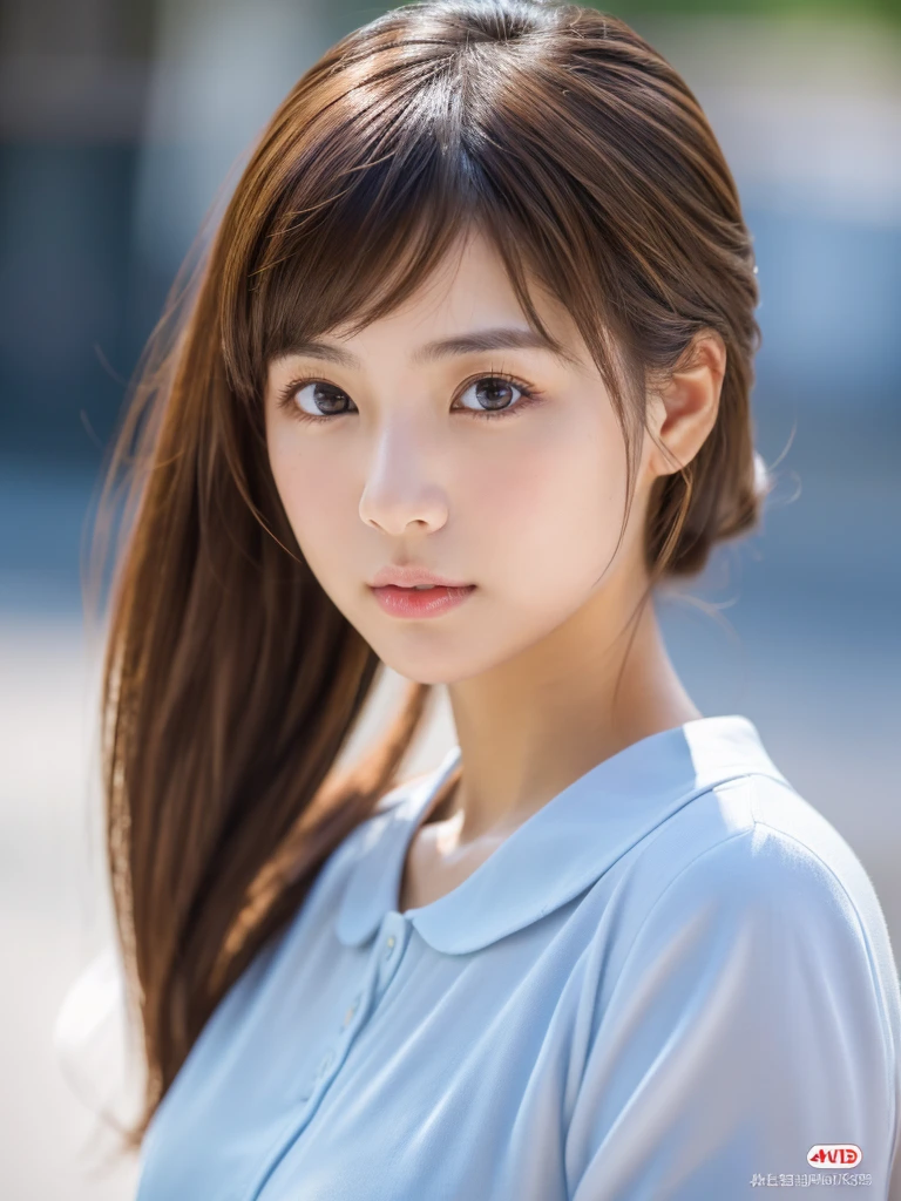 ((cute日本の女の子、beautiful japanese girl、1 girl、19 years old、ponytail、Highly detailed face and skin texture、super detailed face、highly detailed eyes、Lee Hong、blush、close-up of woman、front、cute、Highly detailed face and skin texture、smooth white skin、Transparent skin texture、))、(dark brown hair)、look at the camera、sharp focus：1.2、beautiful woman with perfect style：1.4、japanese model、young gravure idol、若いcuteグラビアアイドル、Realistic young gravure idol、sophisticated gravure idol、((highest quality、8K、masterpiece:1.3、１photograph))、(4K、RAWphotograph、highest quality)、Place someone on the other side of the screen、Natural light、professional lighting、(realistic、フォトrealistic:1.5)、