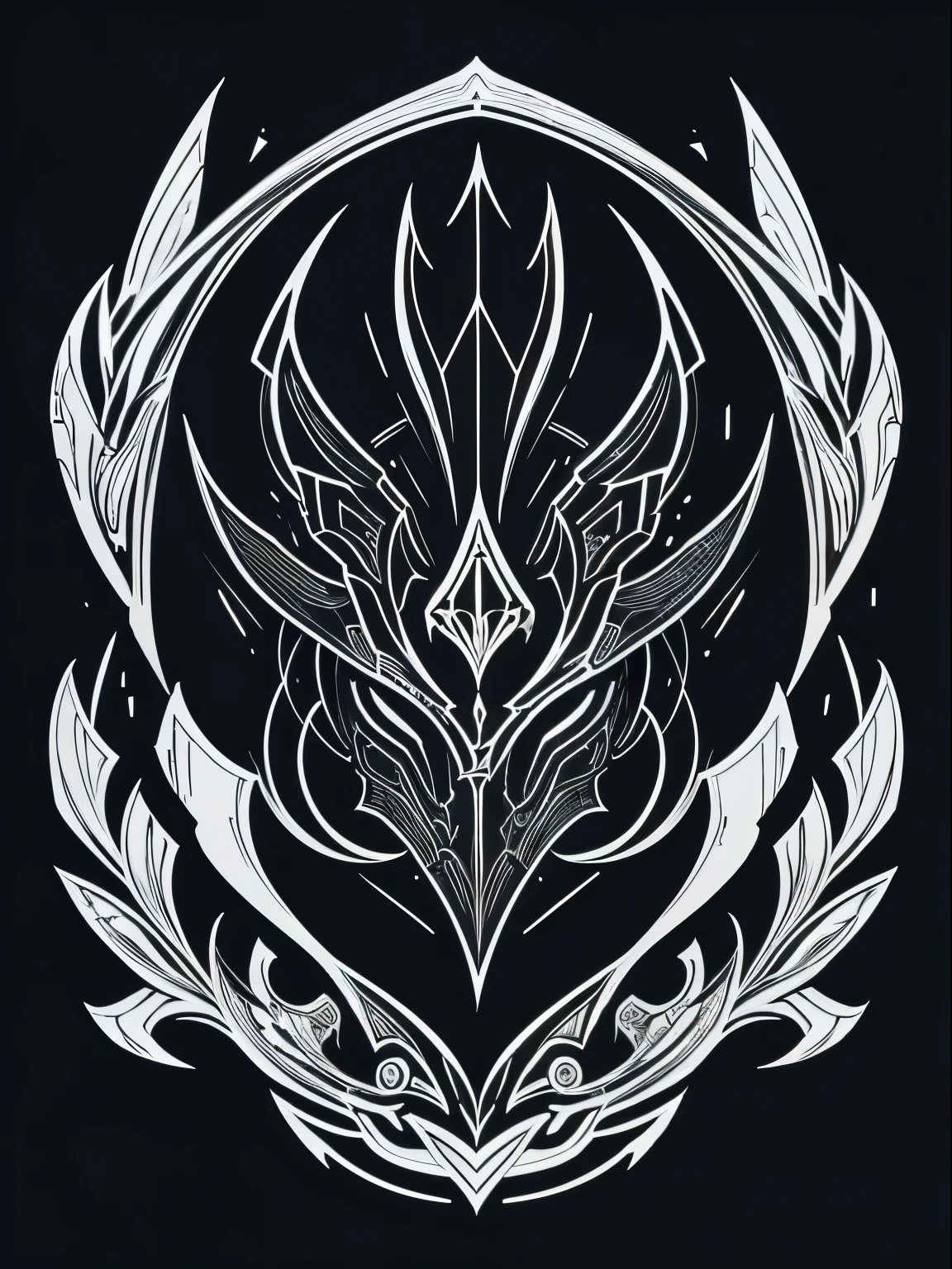 outline , logo , caligraphy , warframe , symbols , simple, hyper detailed, detailed drawing, vectorize, isometric style, 8k , black background, logo masking style illustration