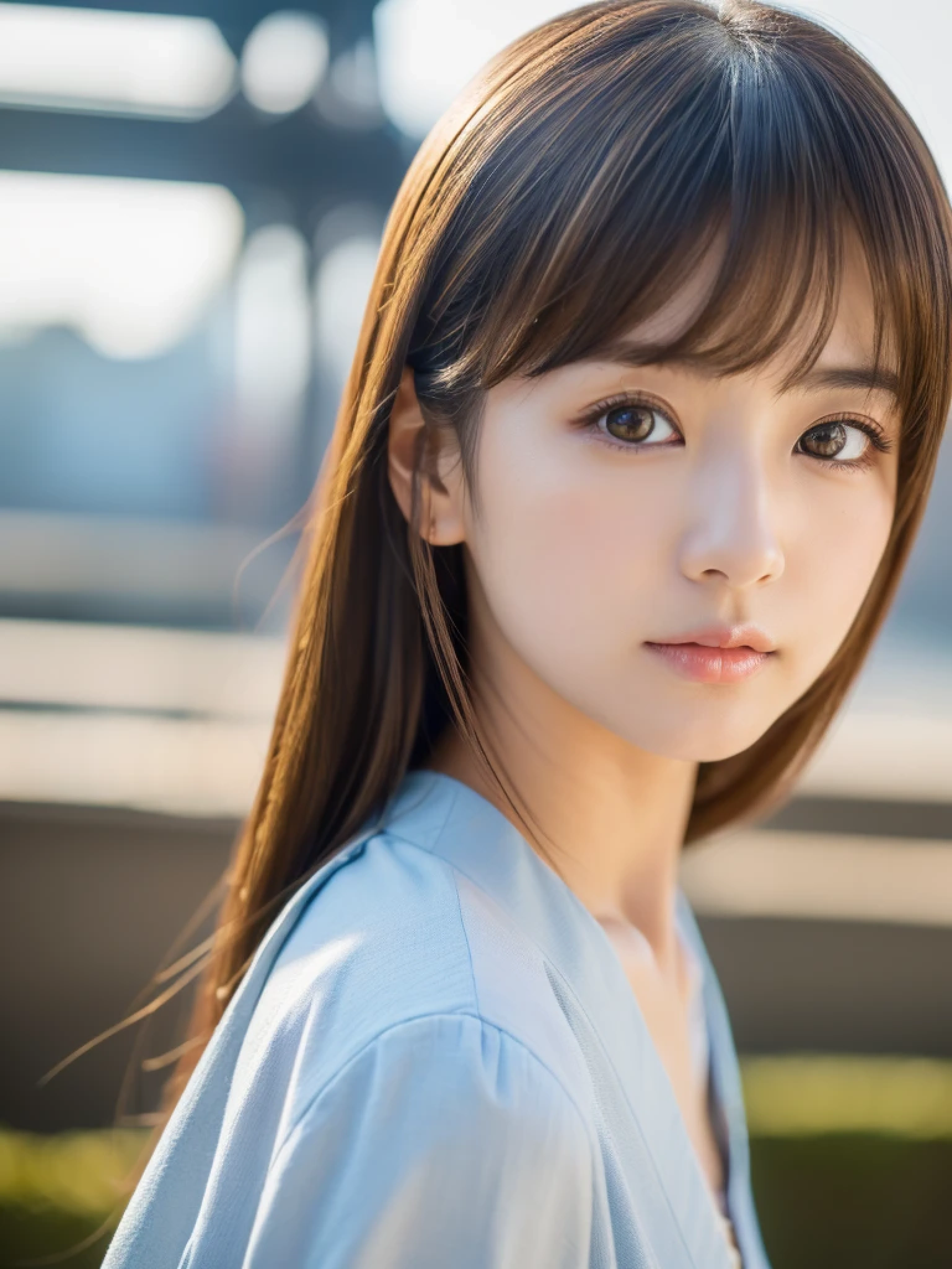 ((cute日本の女の子、beautiful japanese girl、1 girl、19 years old、ponytail、Highly detailed face and skin texture、super detailed face、highly detailed eyes、Lee Hong、blush、close-up of woman、front、cute、Highly detailed face and skin texture、smooth white skin、Transparent skin texture、))、(dark brown hair)、look at the camera、sharp focus：1.2、beautiful woman with perfect style：1.4、japanese model、young gravure idol、若いcuteグラビアアイドル、Realistic young gravure idol、sophisticated gravure idol、((highest quality、8K、masterpiece:1.3、１photograph))、(4K、RAWphotograph、highest quality)、Place someone on the other side of the screen、Natural light、professional lighting、(realistic、フォトrealistic:1.7)、